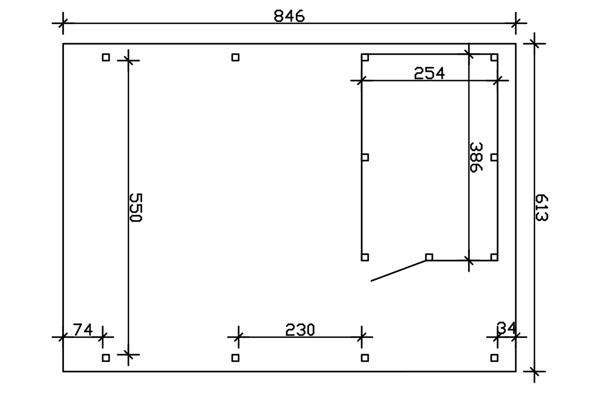 Grafik (Grundriss): Carport Emsland 613 x 846 cm mit Abstellraum