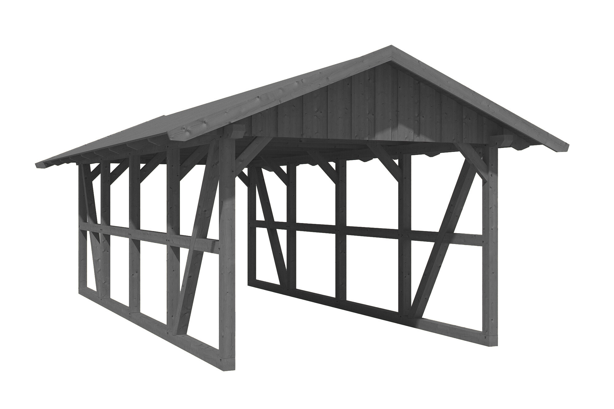 Carport SCHWARZWALD 434x772cm avec planches de toit, KVH-bois d'épinette, traitement coloré gris ardoise