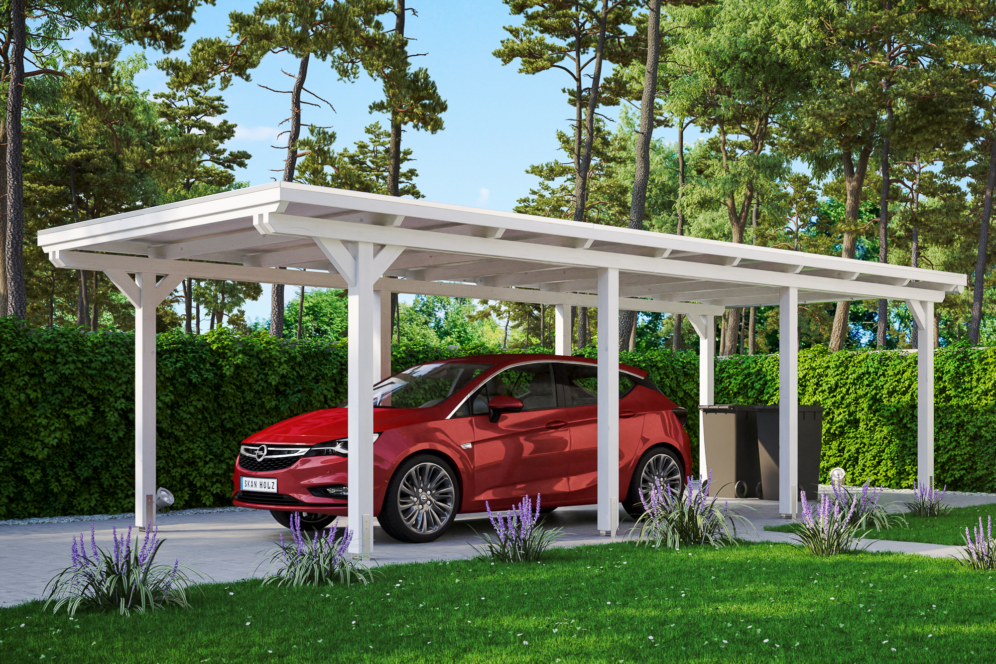 Ambientebild: Carport Emsland 354 x 846 cm, farblich behandelt in weiß