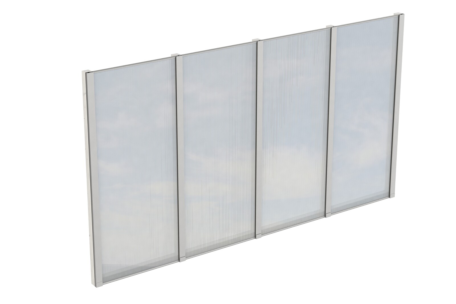 Zijwand van polycarbonaat 343 x 200 cm, voor vrijstaande terrasoverkapping, sparrenhout, gelakt in wit