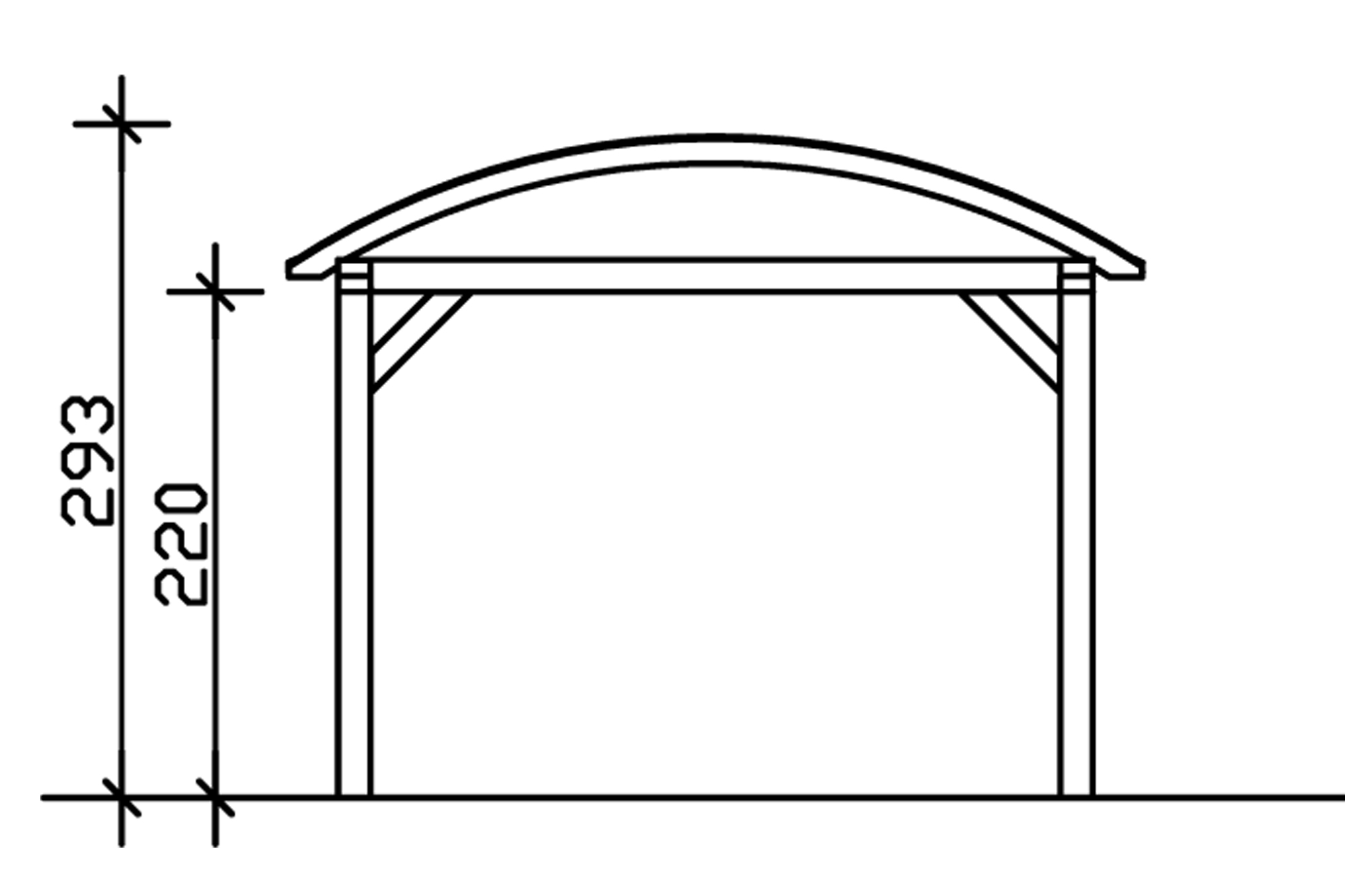 Grafik (Vorderansicht): Carport Franken 376 cm Breite