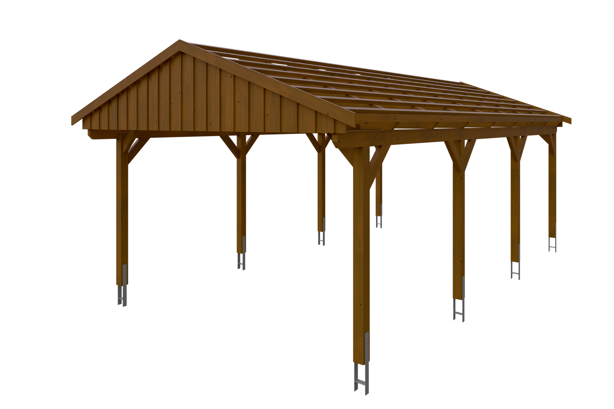 Produktbild: Carport Fichtelberg 423 x 808 cm, farblich behandelt in nussbaum, mit Dachlatten