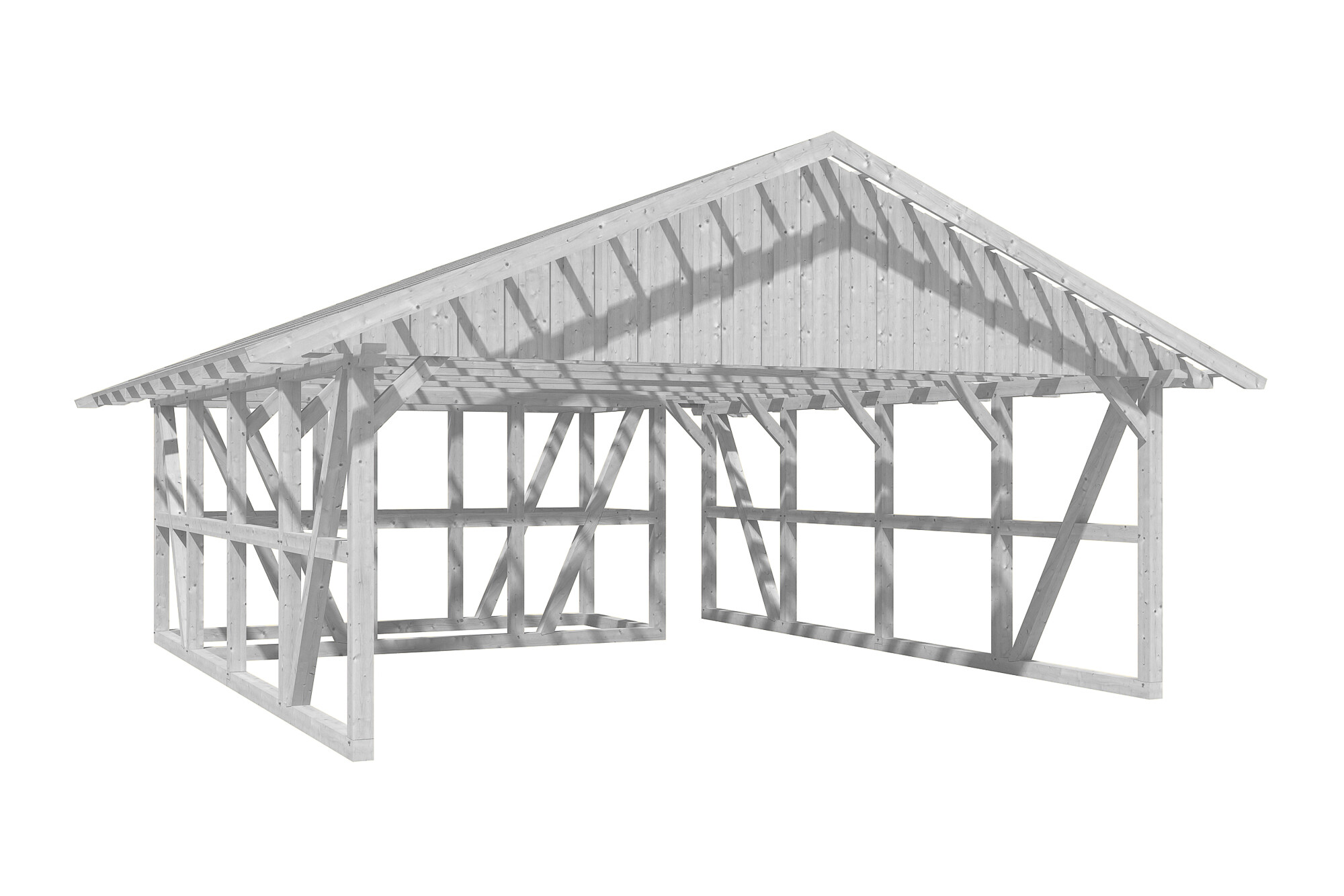 Carport Schwarzwald 684 x 772 cm mit Abstellraum 2, weiß, mit Dachlattung