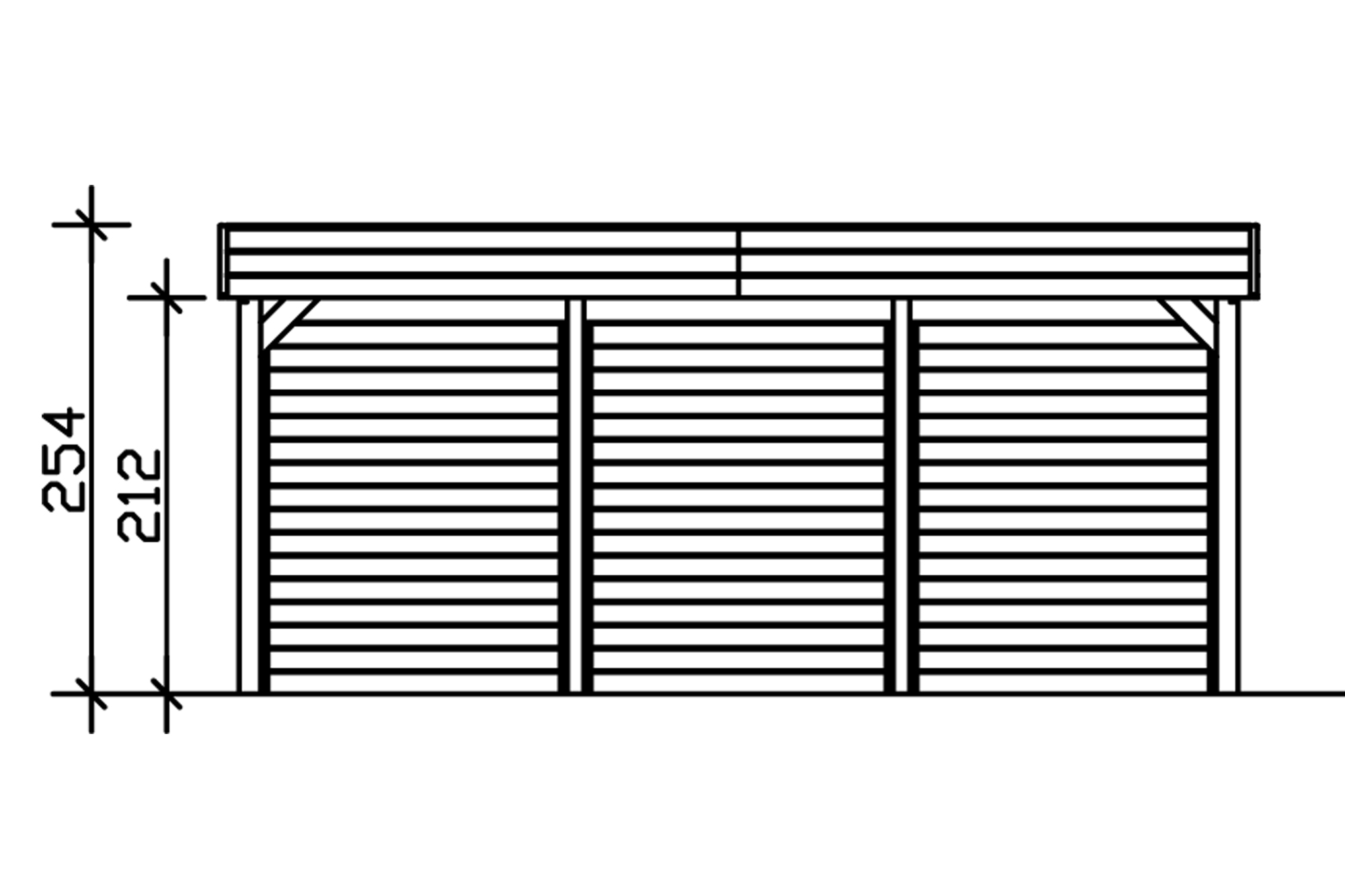 Grafik (Vorderansicht): Carport Friesland 557 x 555 cm mit Seiten- und Rückwand