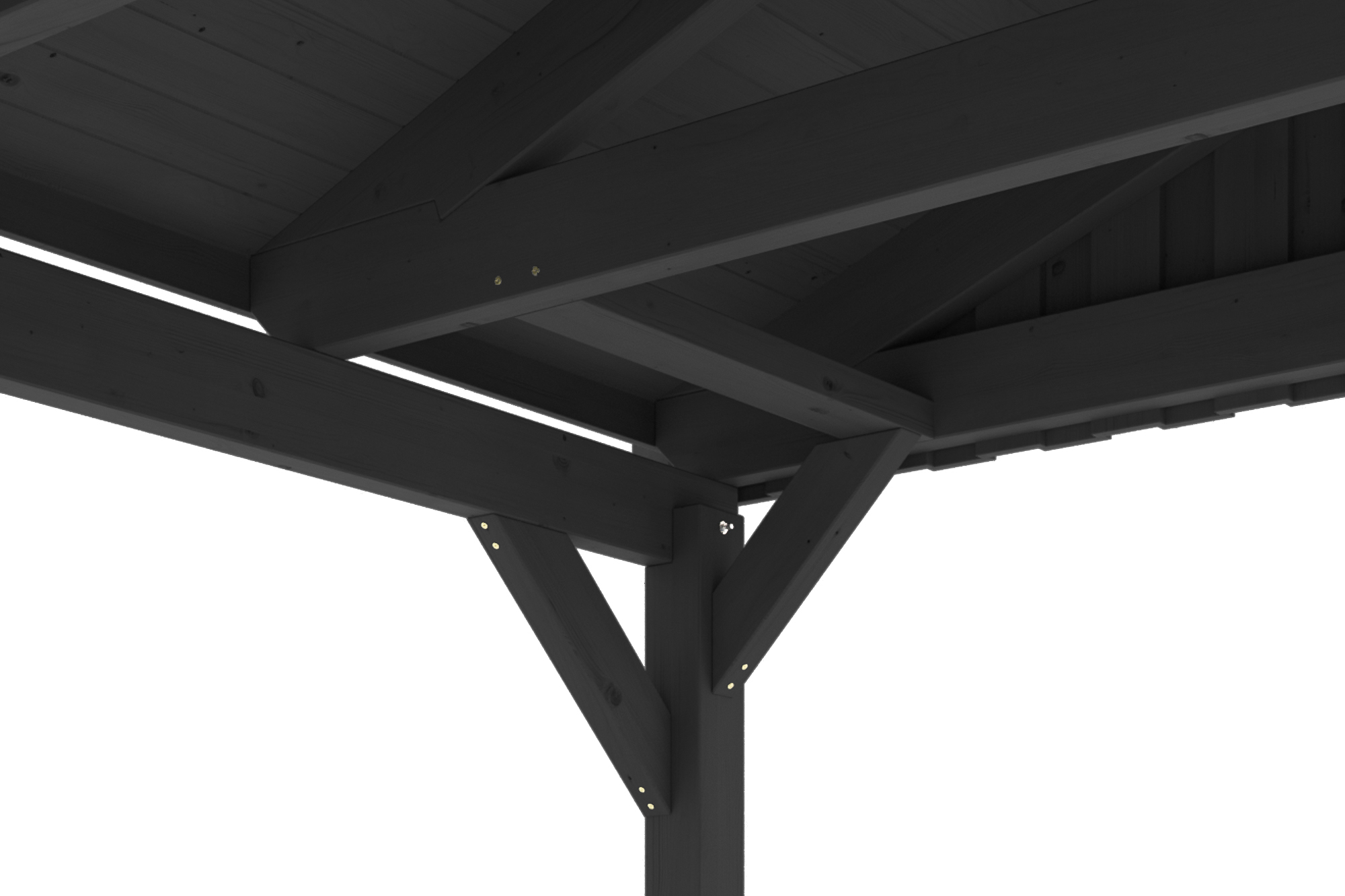 Detailbild: Dachkonstruktion beim Carport Fichtelberg mit Dachschalung von unten , farblich behandelt in anthrazit