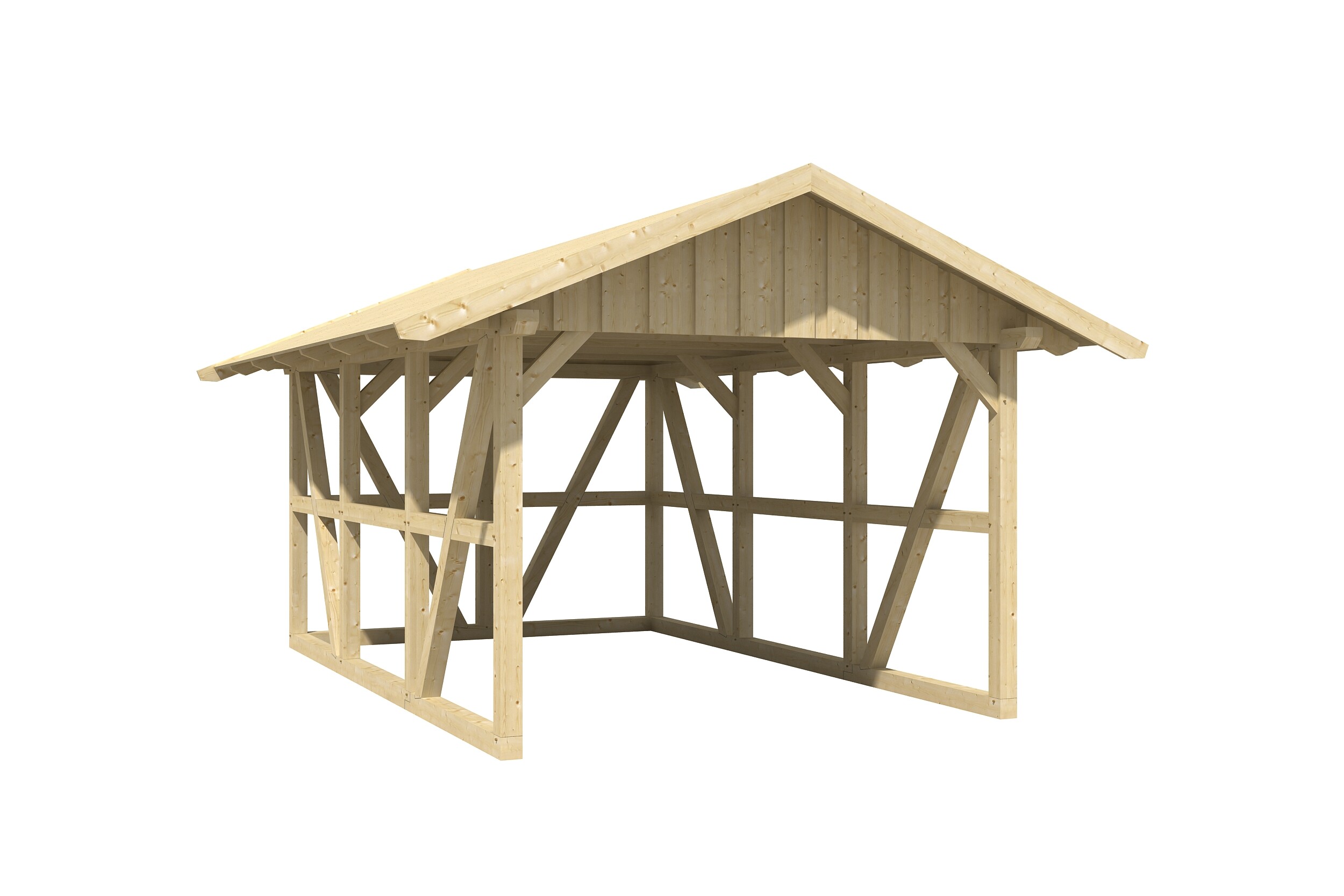 Carport Schwarzwald 424 x 600 cm mit Rückwand, natur, mit Dachschalung