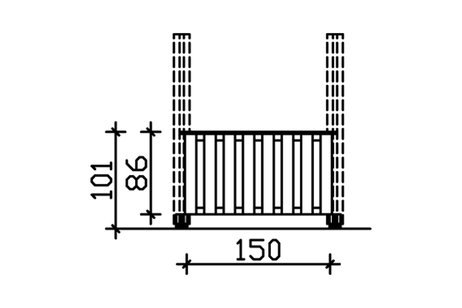 Balustrade 150 x 84 cm (LYON 2), Panneaux à lattes verticales, douglas, non traité