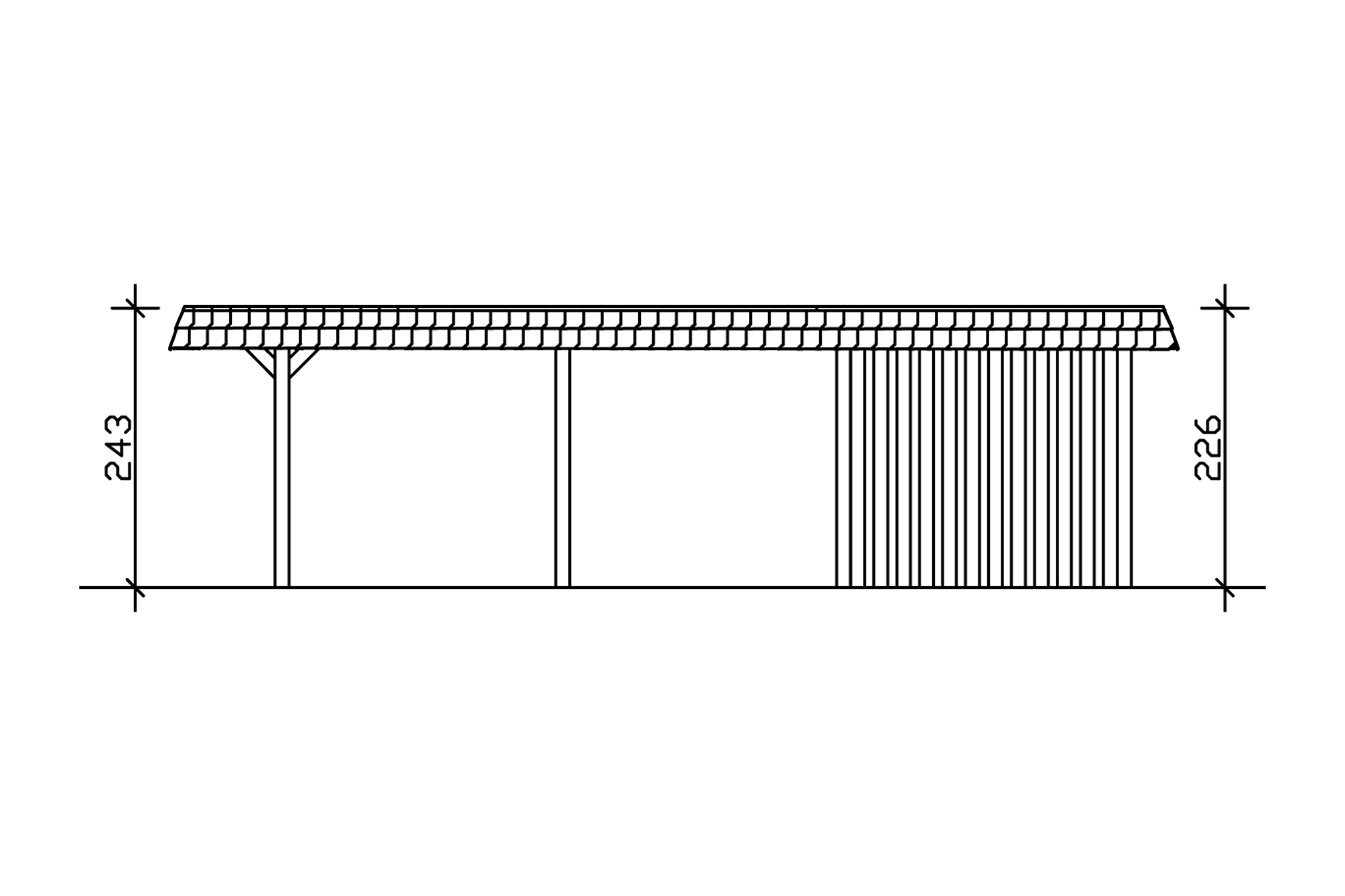 Grafik (Schnitt): Carport Wendland 362 x 870 cm mit Abstellraum