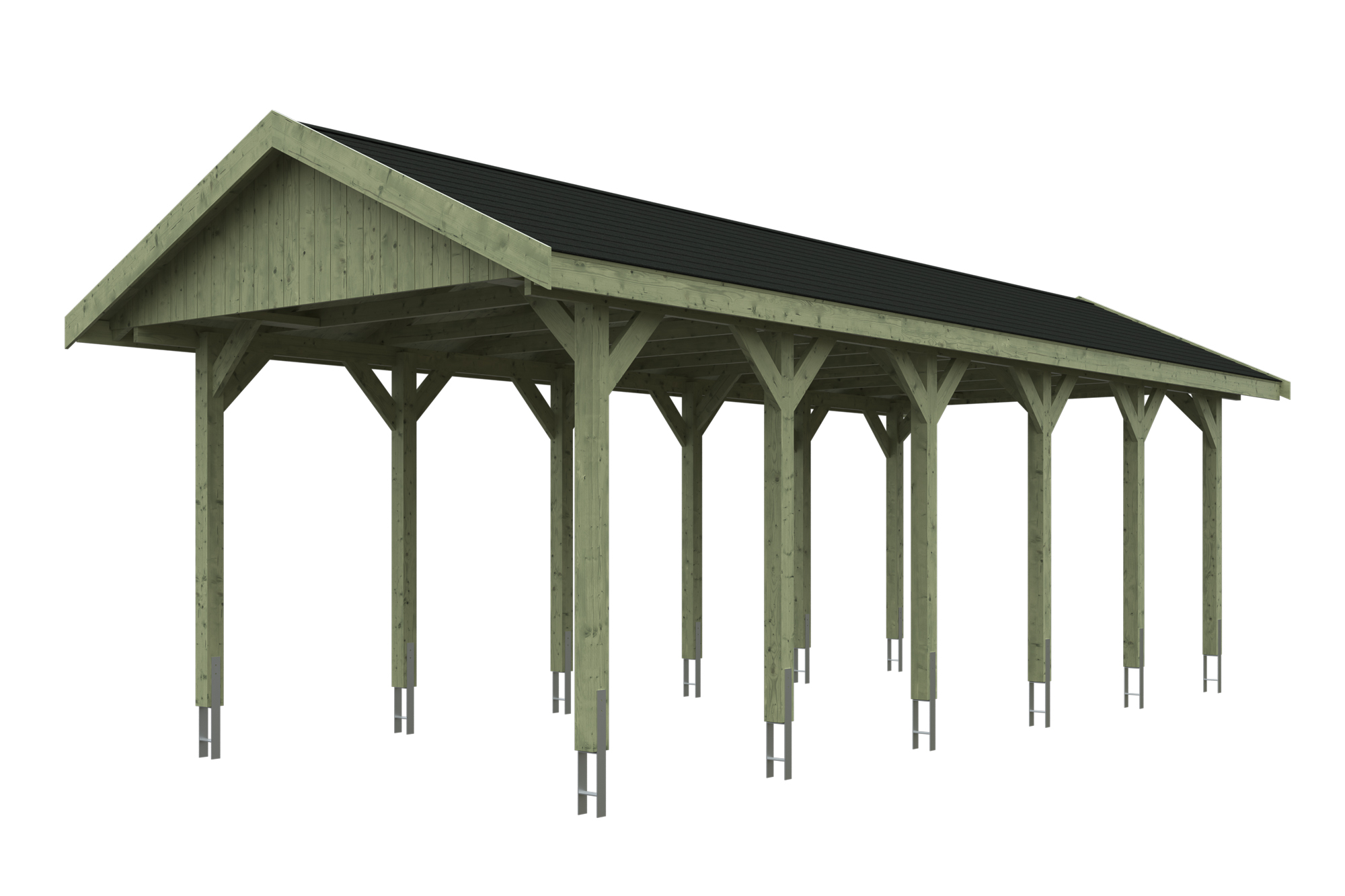 Produktbild: Carport Wallgau 380 x 900 cm, mit schwarzen Dachschindeln, grün imprägniert