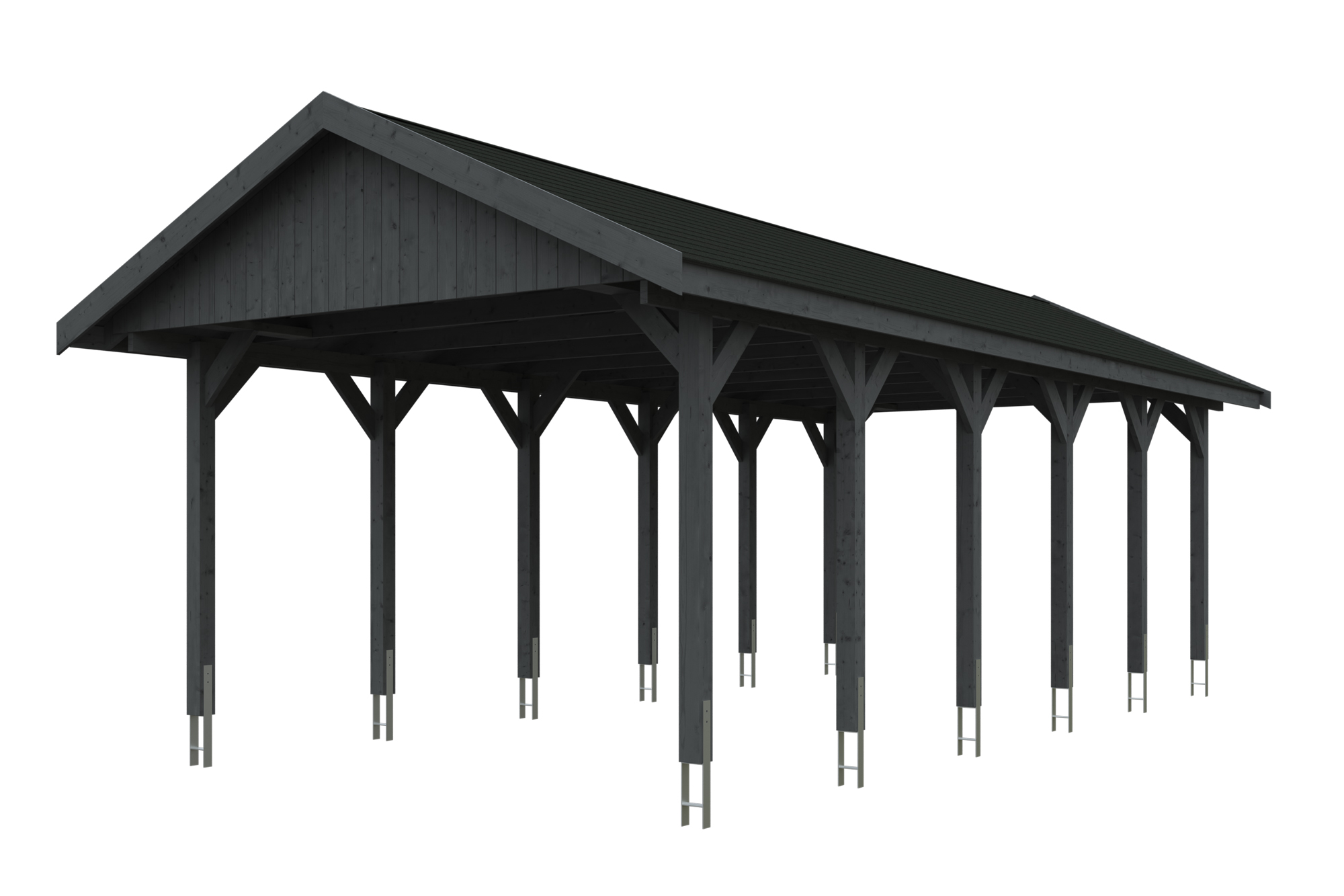 Produktbild: Carport Wallgau 430 x 900 cm, mit schwarzen Dachschindeln, farblich behandelt in schiefergrau