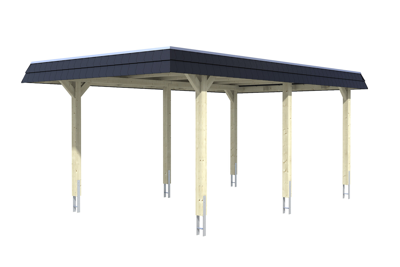 Carport Wendland 362 x 628 cm mit EPDM-Dach, schwarze Blende
