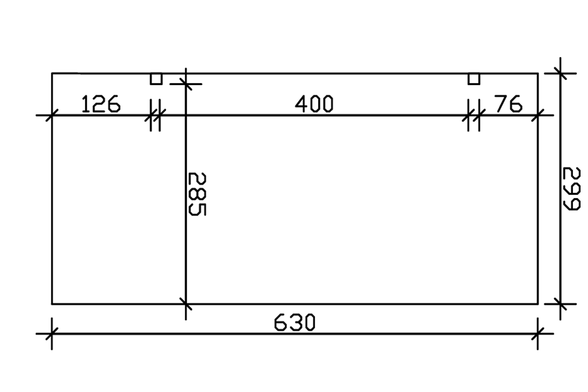 Grafik (Grundriss): Carport Schwaben 299 x 630 cm