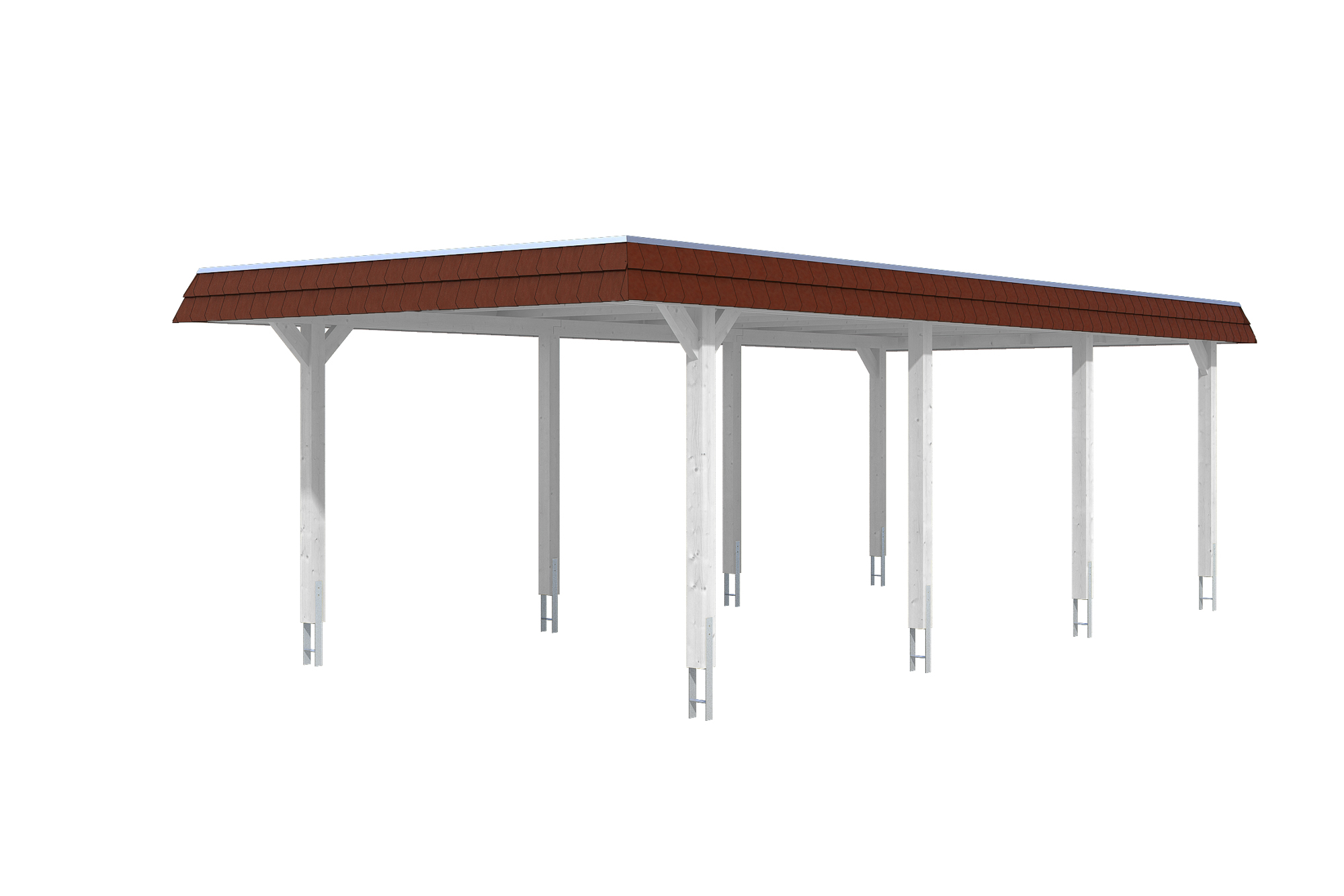 Produktbild: Carport Wendland 409 x 870 cm, mit roter Blende, farblich behandelt in weiß
