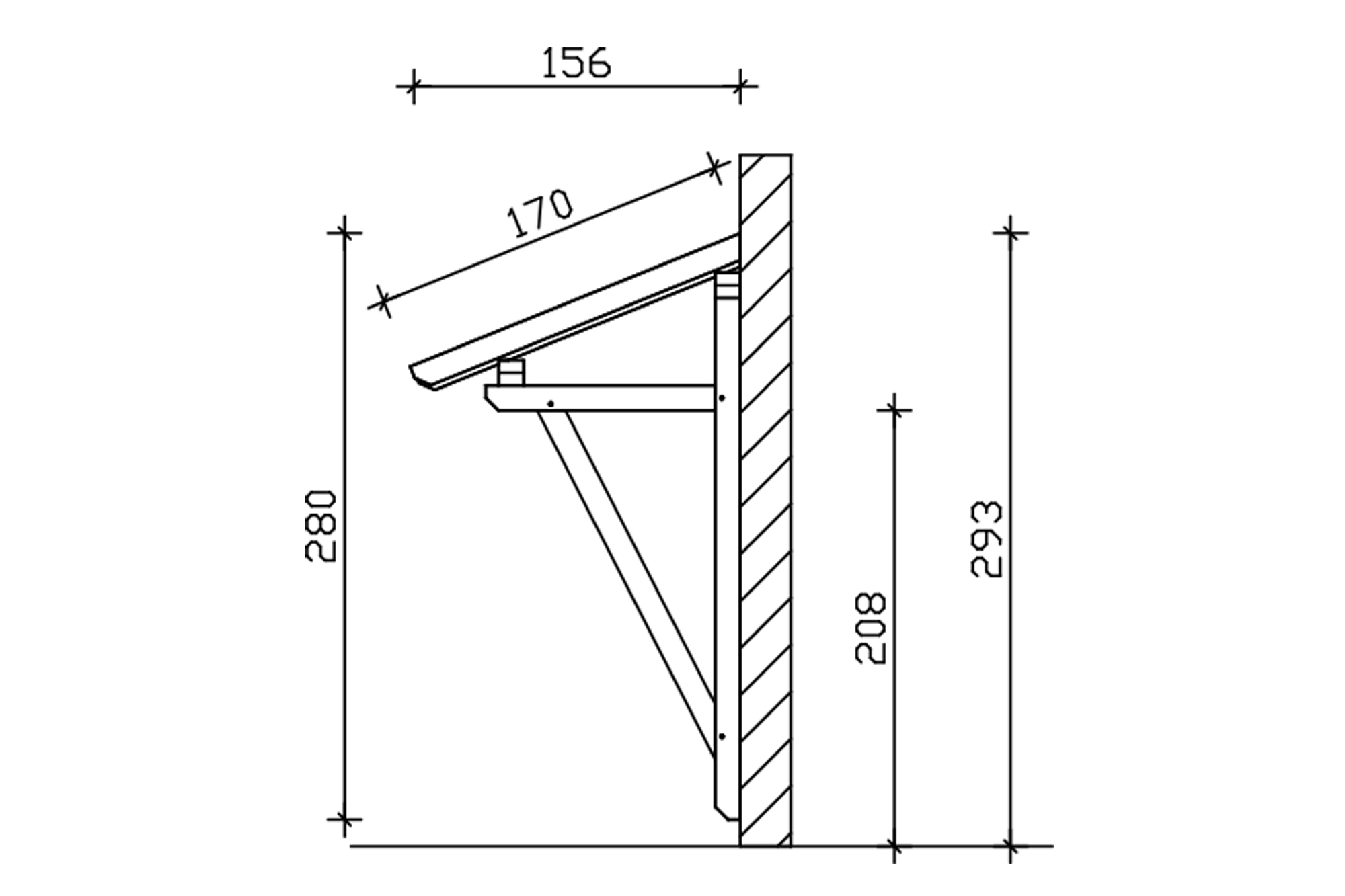 Huisdeur-afdak Potsdam 2, schuin dak 176x156cm, gelakt in licht eiken