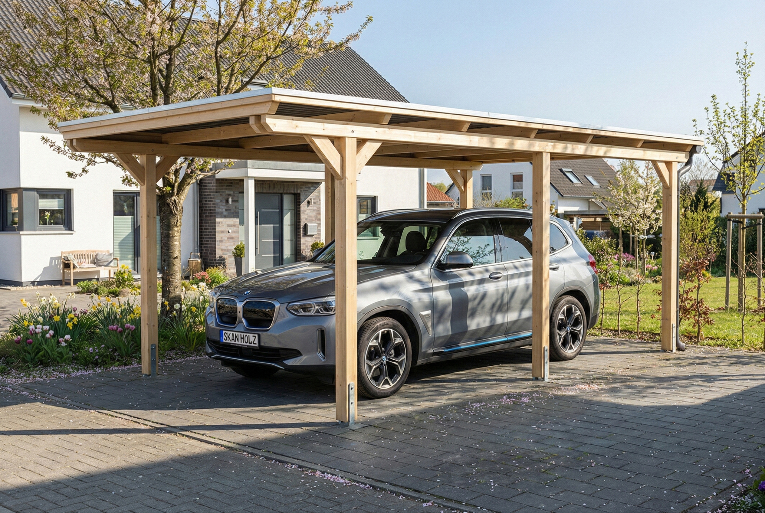 Carport Emsland 340 x 604 cm, Stahl-Dachplatten mit Antikondensvlies, natur