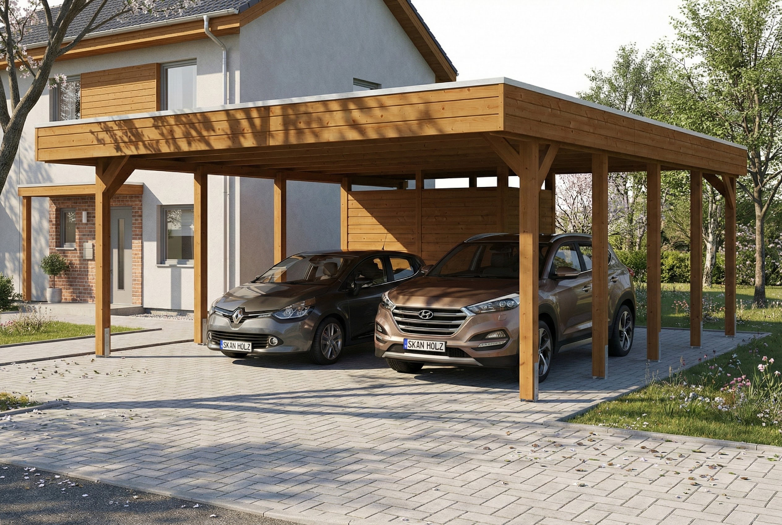 Carport Friesland Set D, 546 x 708 cm, mit Abstellraum, nussbaum