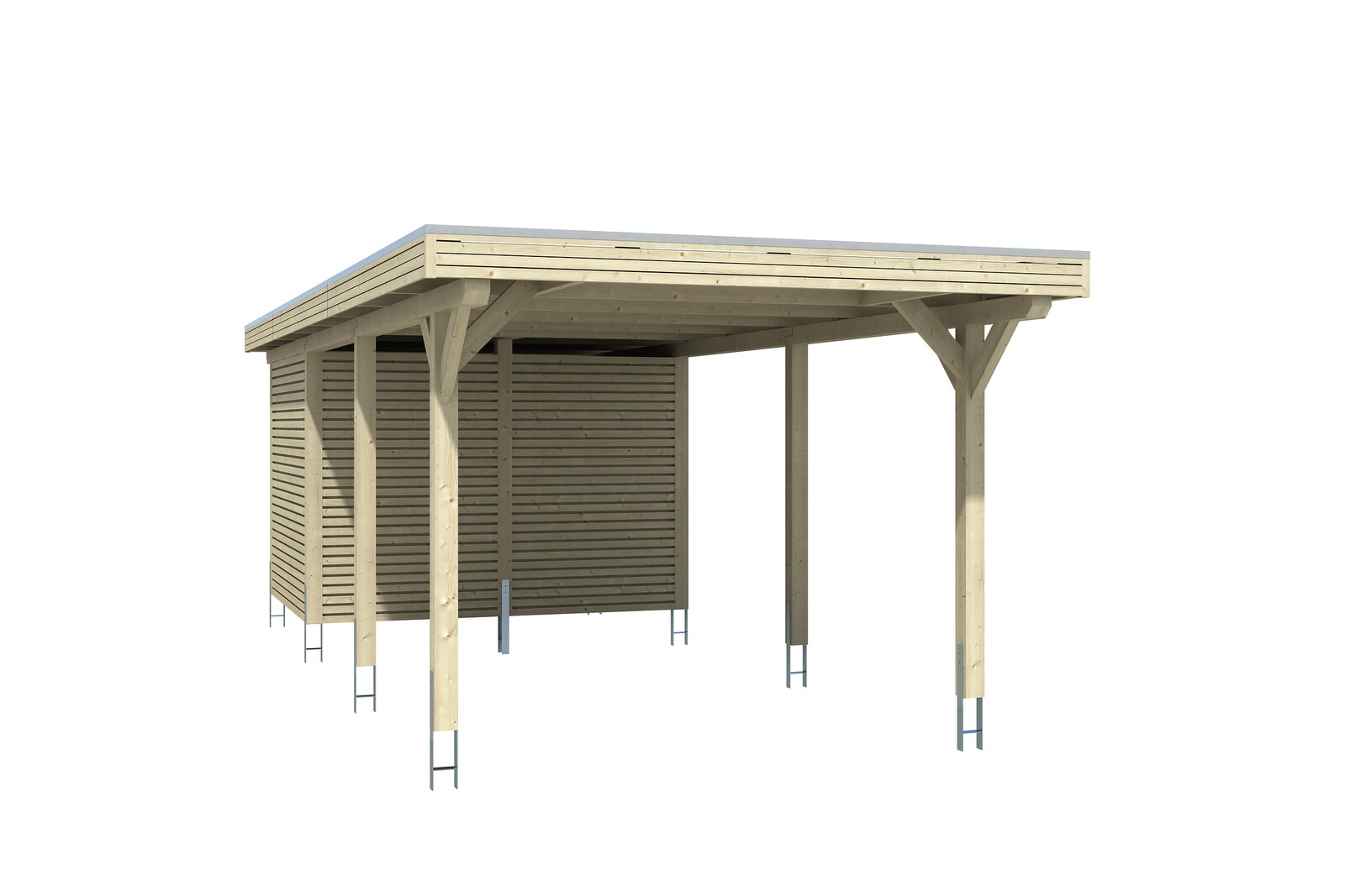 Carport Spessart 355 x 846 cm, met bergruimte, onbehandeld, met Aluminium dakplaten