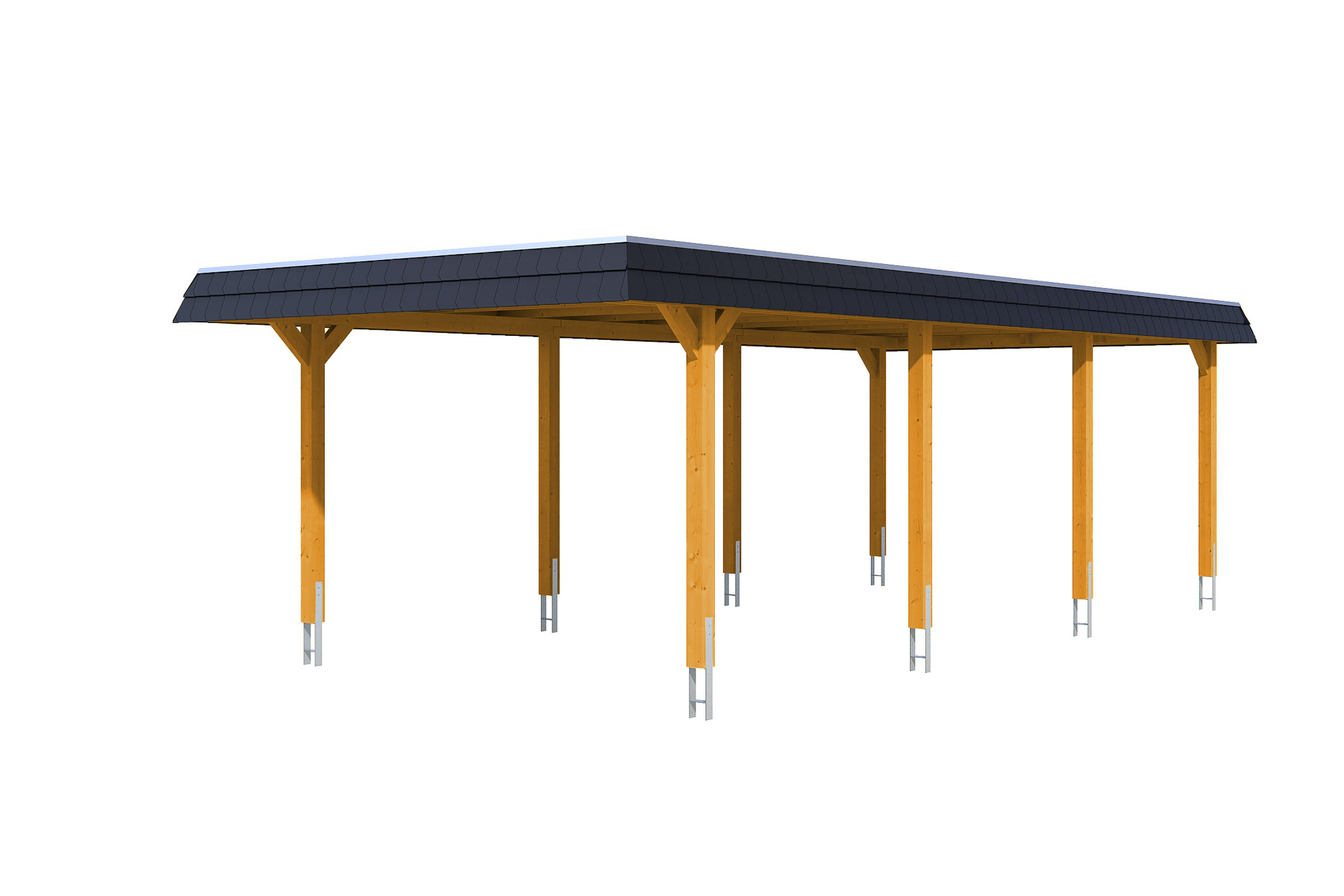 Carport Wendland 409 x 870 cm with aluminium roof, black fascia, colour pre-treated light oak