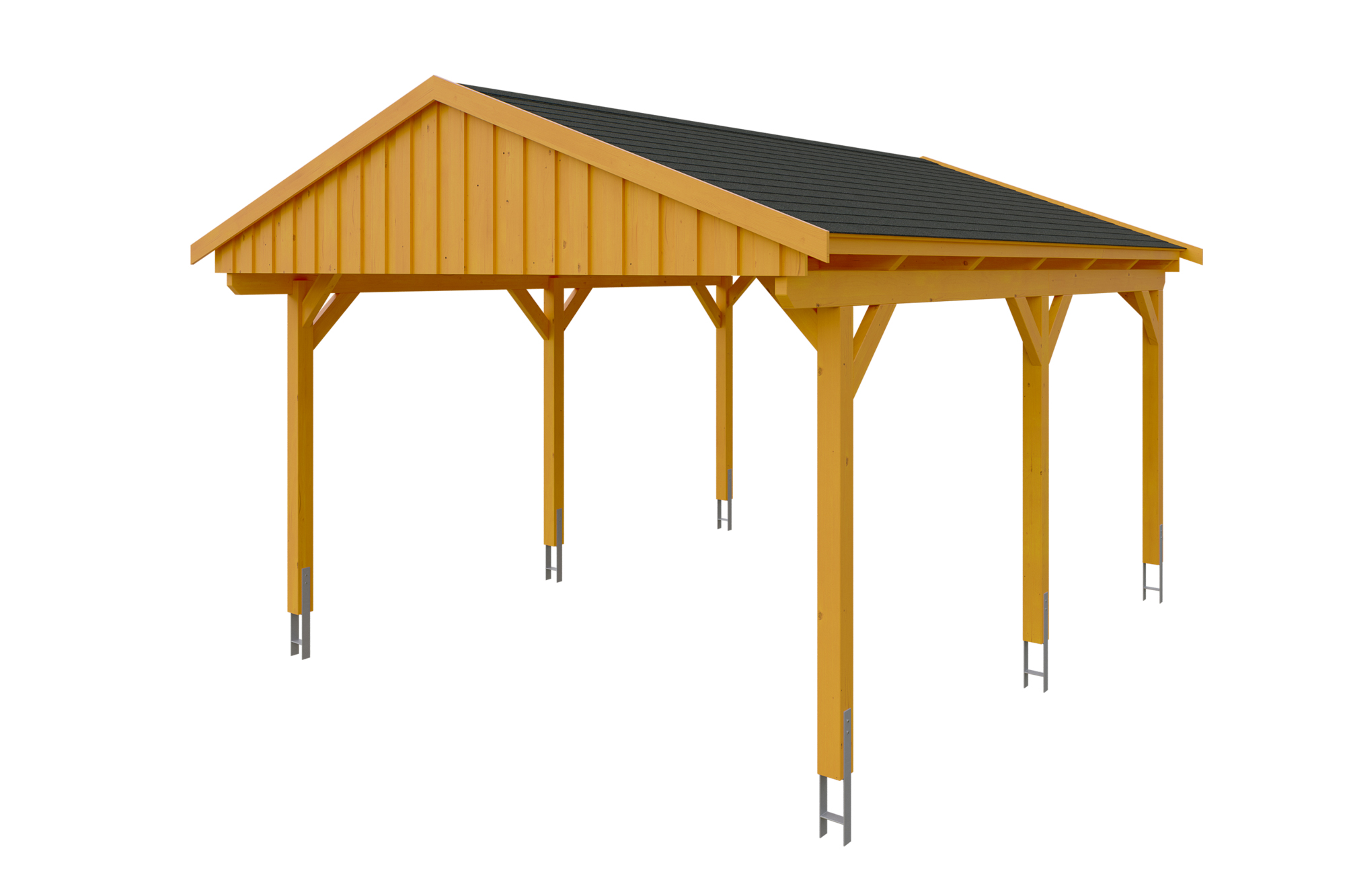 Produktbild: Carport Fichtelberg 423 x 566 cm, farblich behandelt in eiche hell, mit schwarzen Dachschindeln