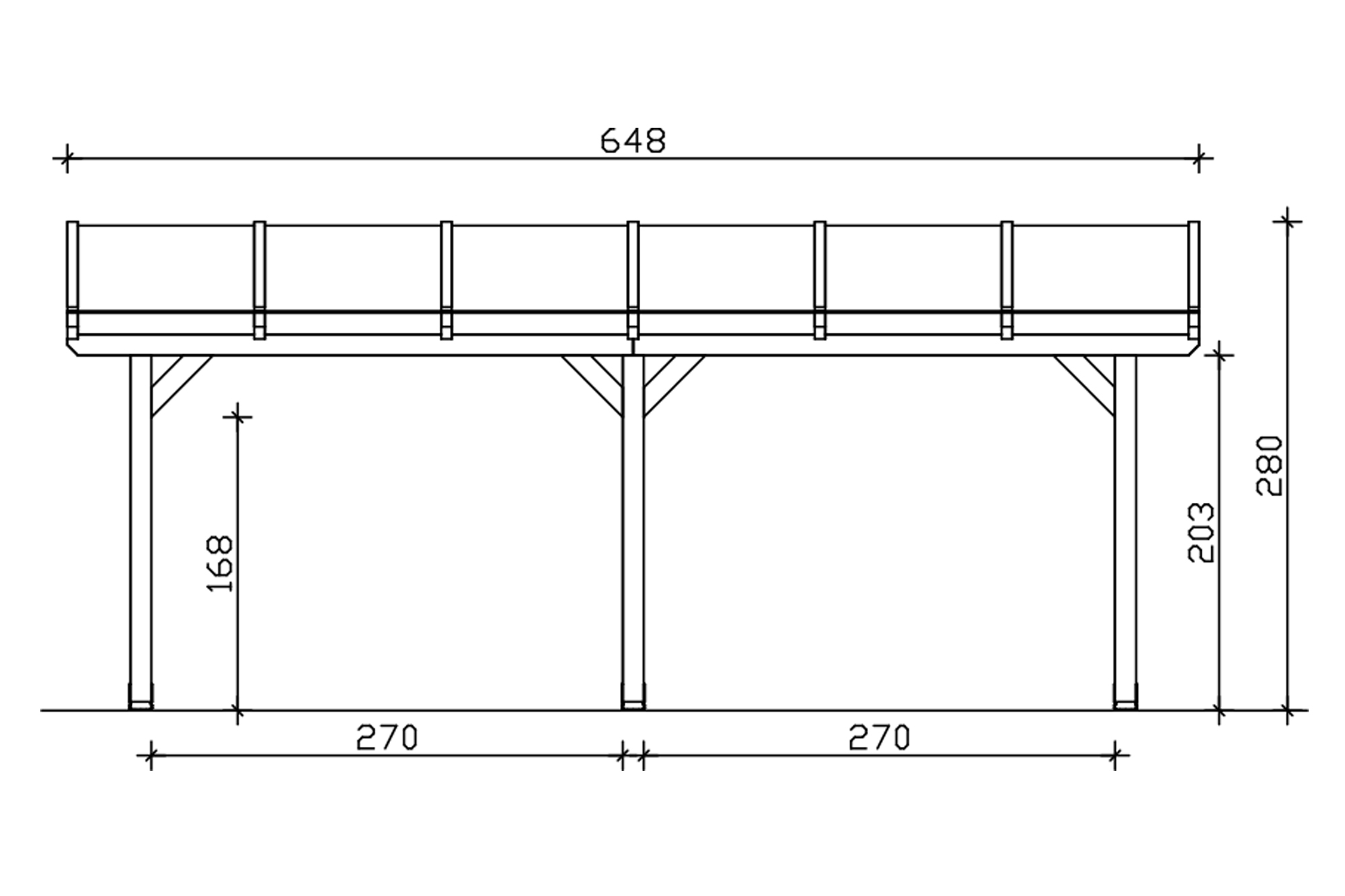 Grafik (Vorderansicht): Terrassenüberdachung Andria 648x400 cm