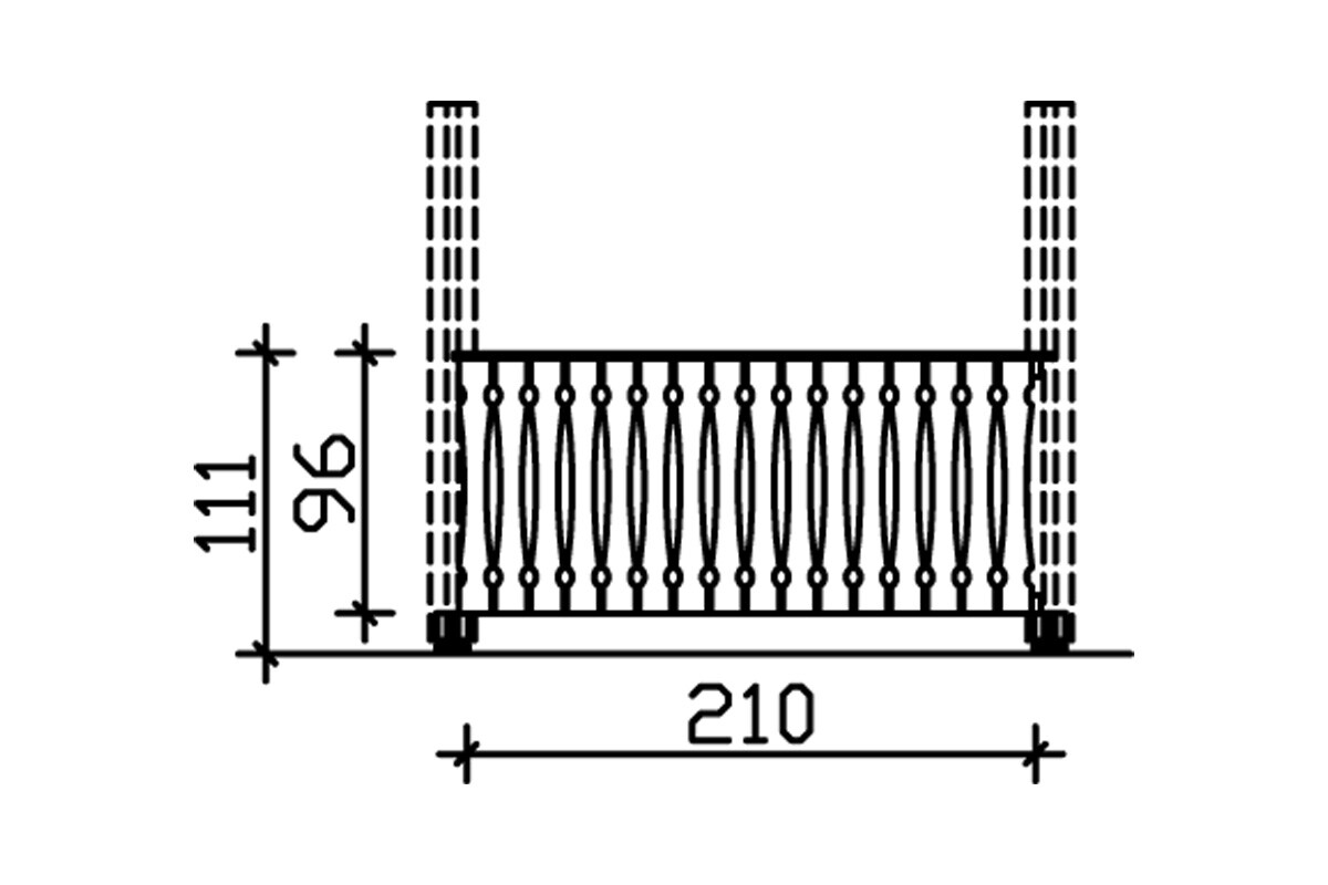 Balustrade panneau ajouré 210 x 96 cm (NICE 4), bois d'épinette, traitement coloré noyer