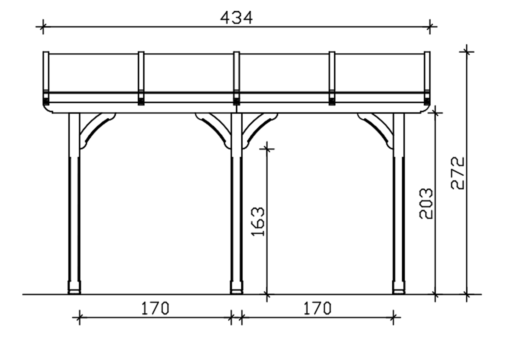 Grafik (Vorderansicht): Terrassenüberdachung Rimini 434x350 cm