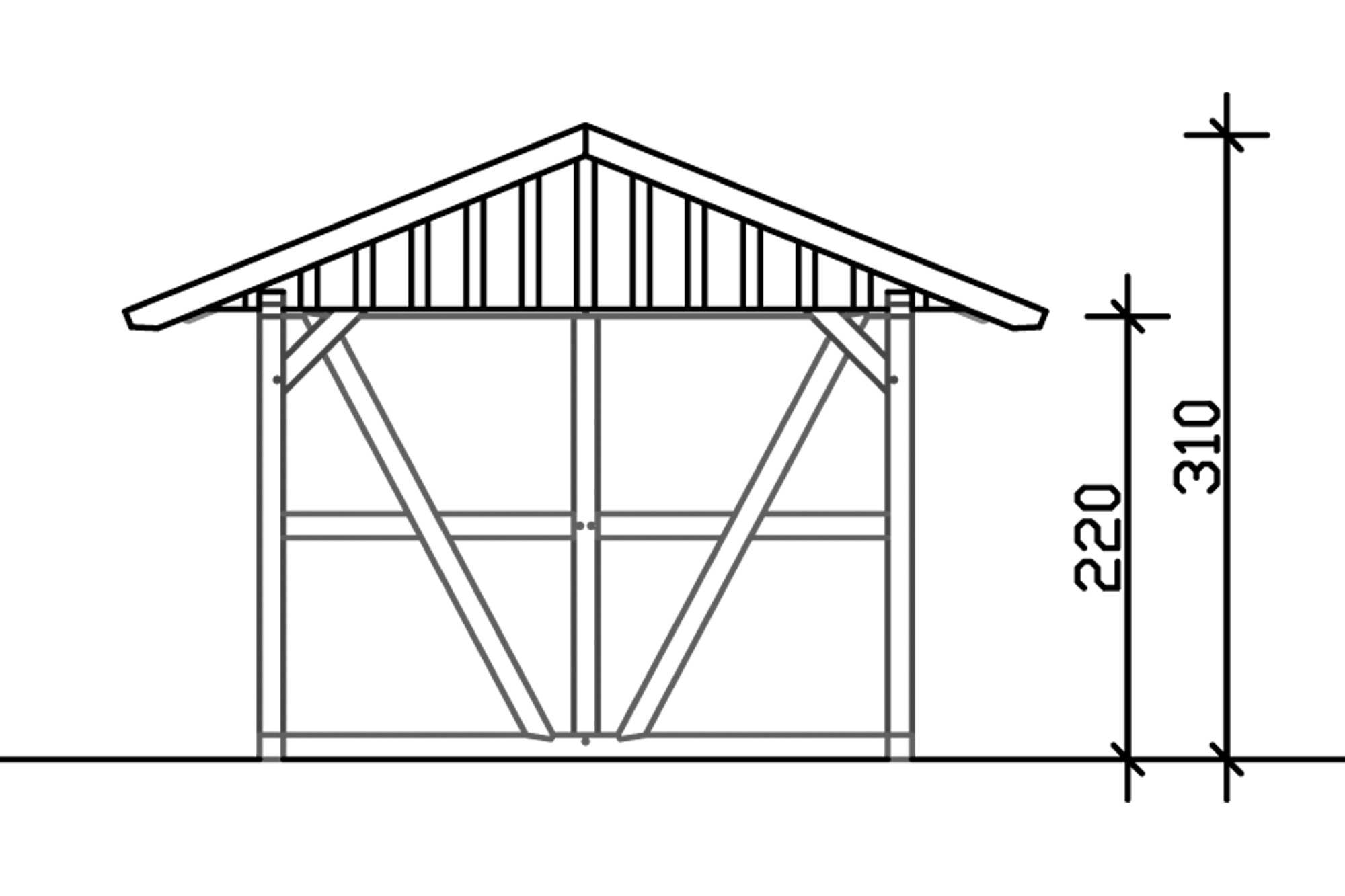 Carport Schwarzwald 424 x 600 cm, met achterwand, met daklatten, gelakt in noten