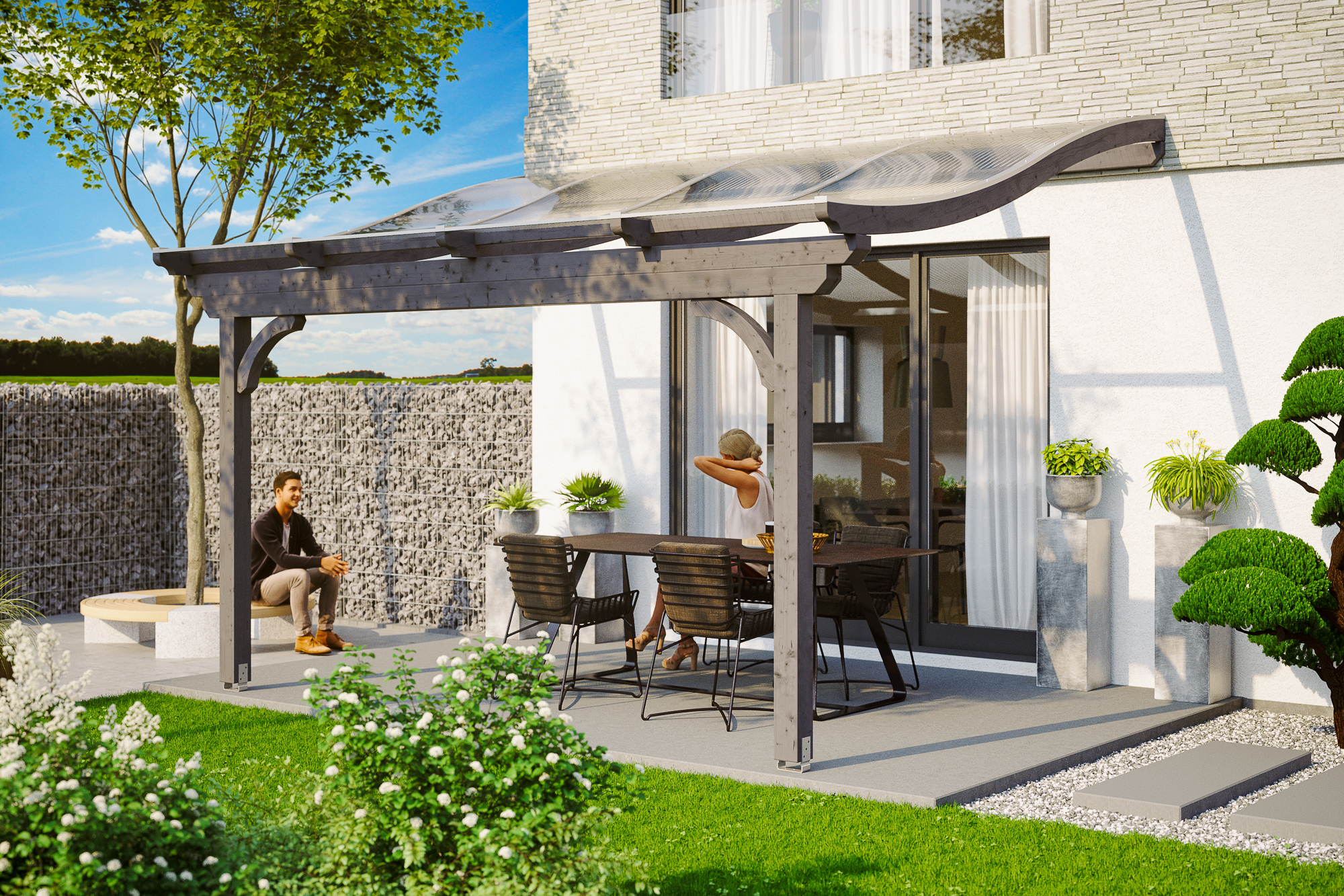 Ambientebild: Terrassenüberdachung Verona, Breite 434 cm, farblich behandelt in schiefergrau