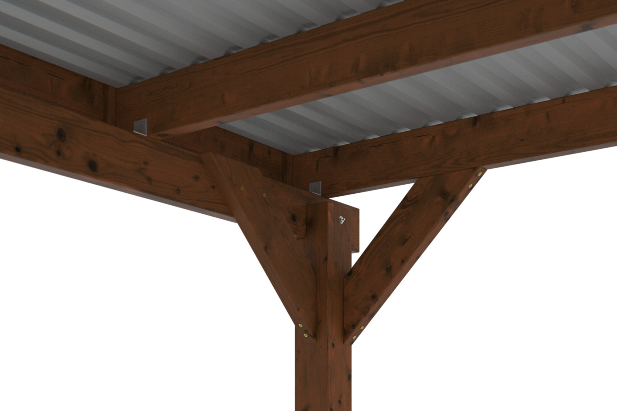 Carport Friesland Set 8 557 x 555 cm, met 2 inrijbogen, gelakt in noten, met Aluminium dakplaten