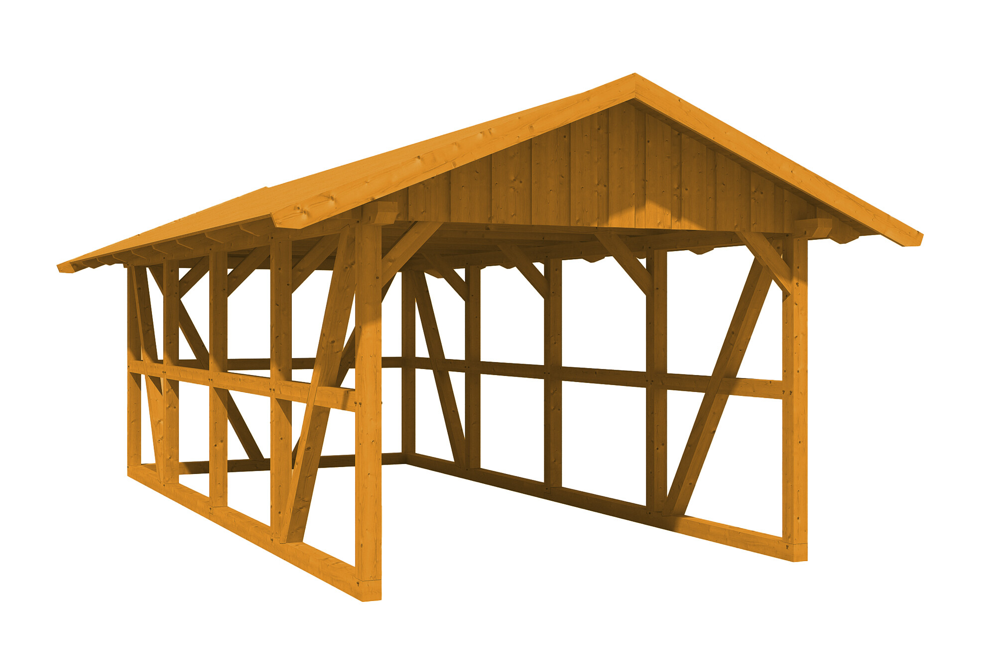 Produktbild: Carport Schwarzwald 424 x 772 cm mit Rückwand, mit Dachschalung, farblich behandelt in eiche hell