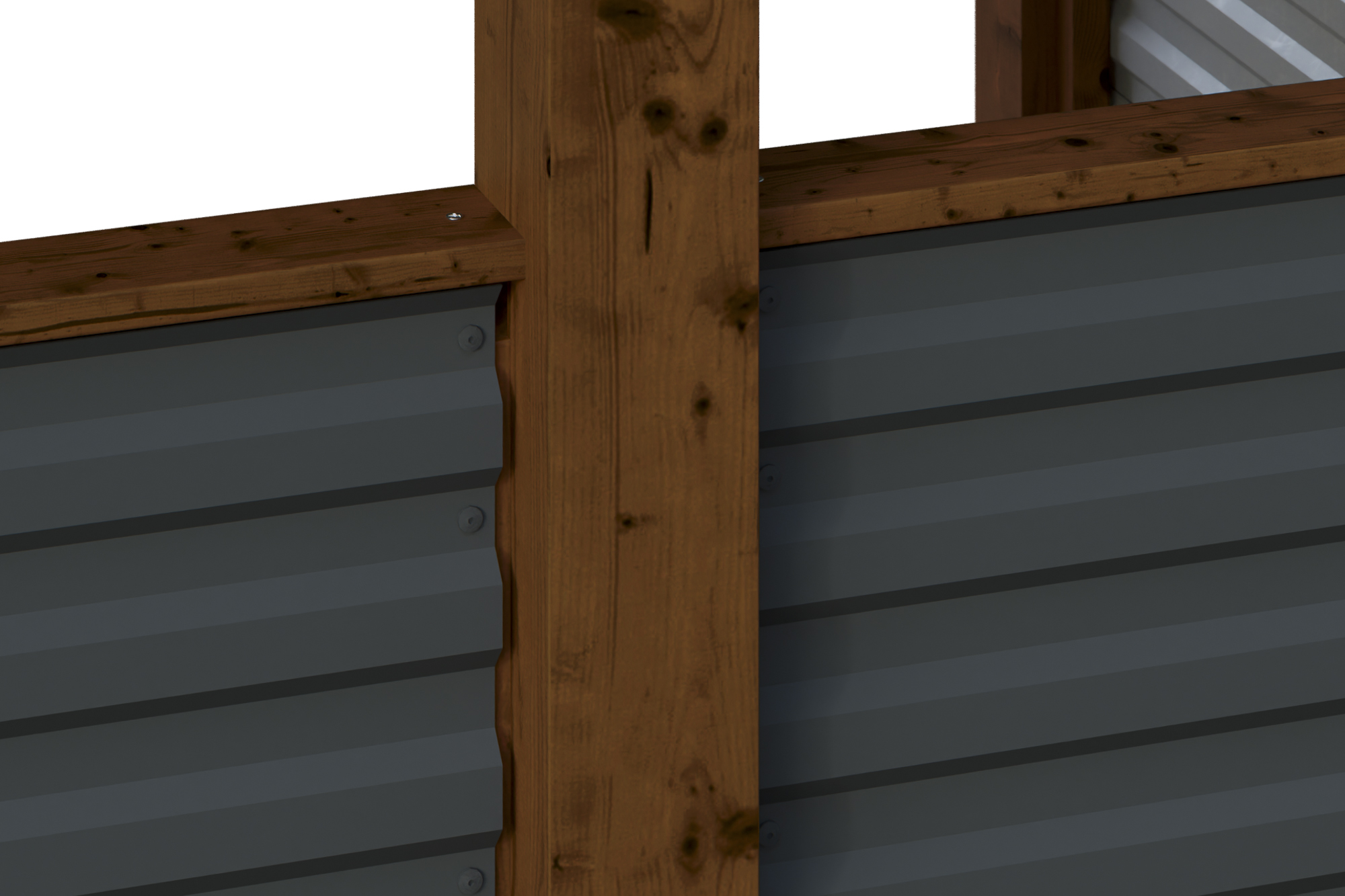 Detailbild: Aluminiumwand beim Carport Friesland, farblich behandelt in nussbaum