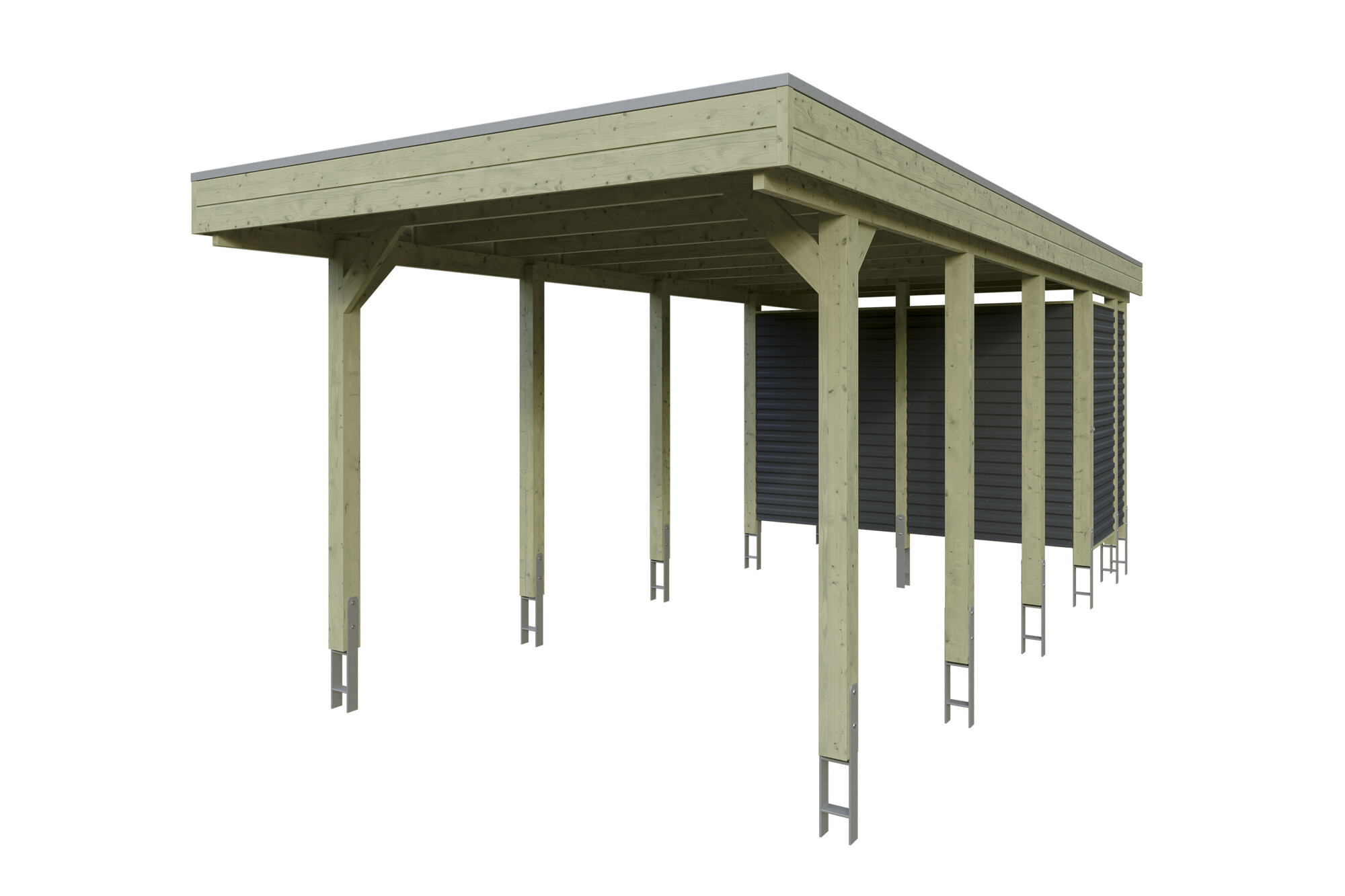 Carport FRIESLAND Hybrid 314x708cm Set 12, avec remise, bois résineux imprégné vert