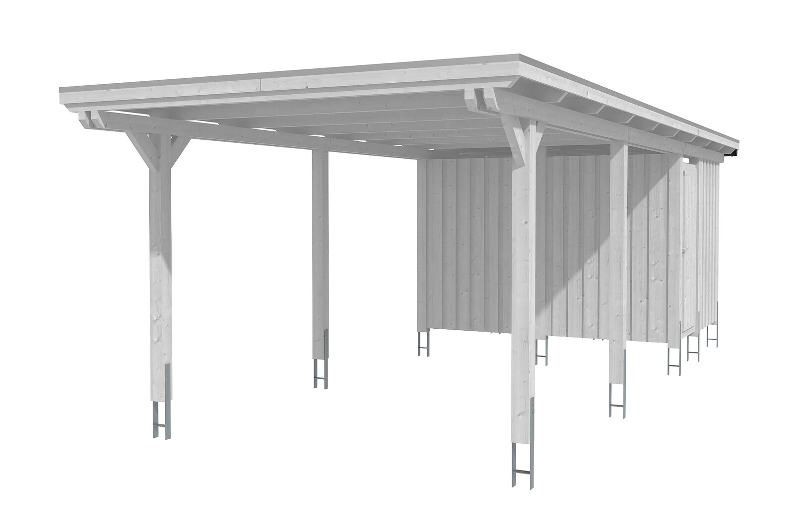 Carport Emsland 354 x 846 cm met bergruimte, gelakt in wit, met dakbetimmering en EPDM-folie