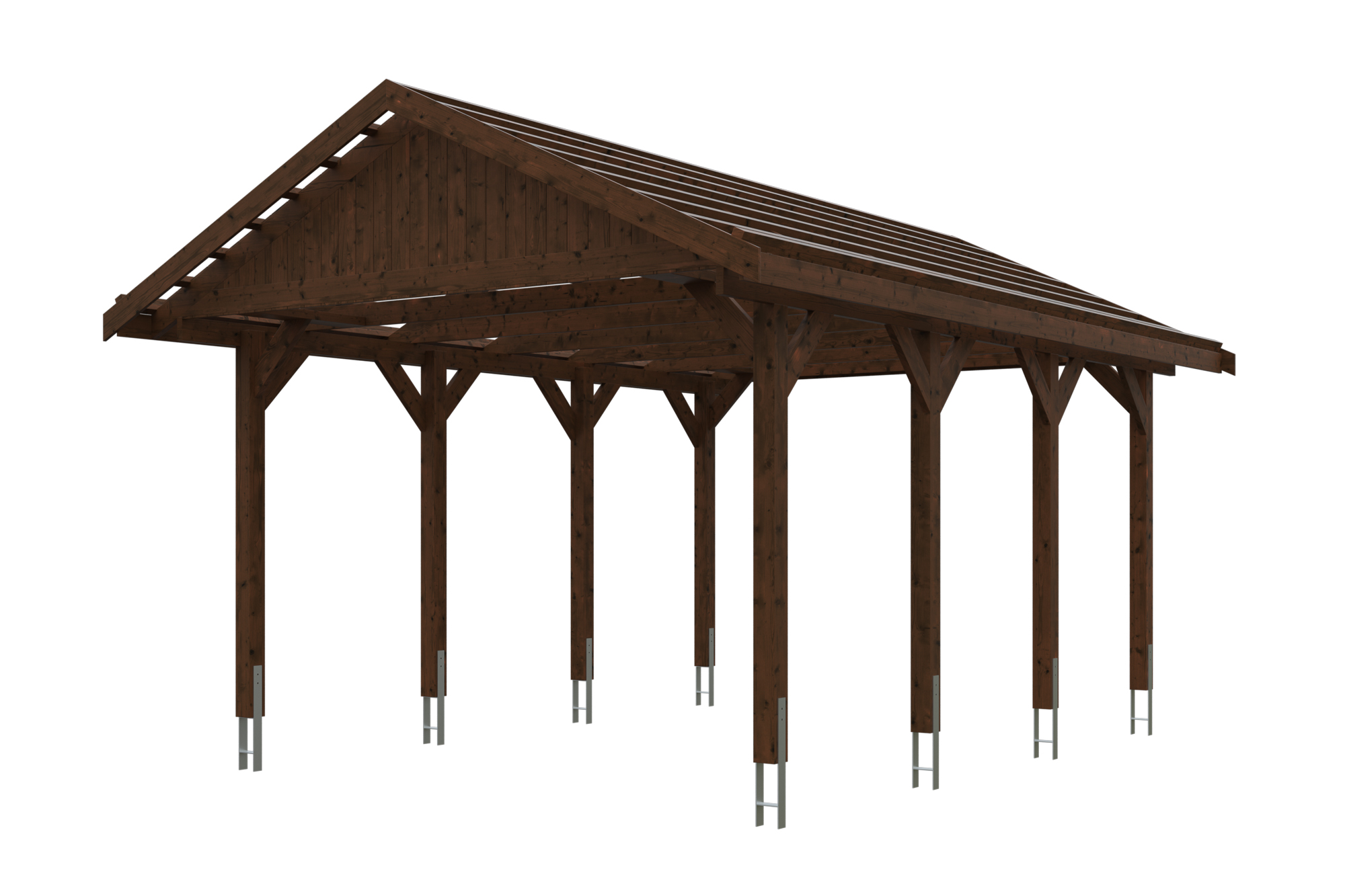 Produktbild: Carport Wallgau 430 x 600 cm, mit Dachlatten, farblich behandelt in nussbaum