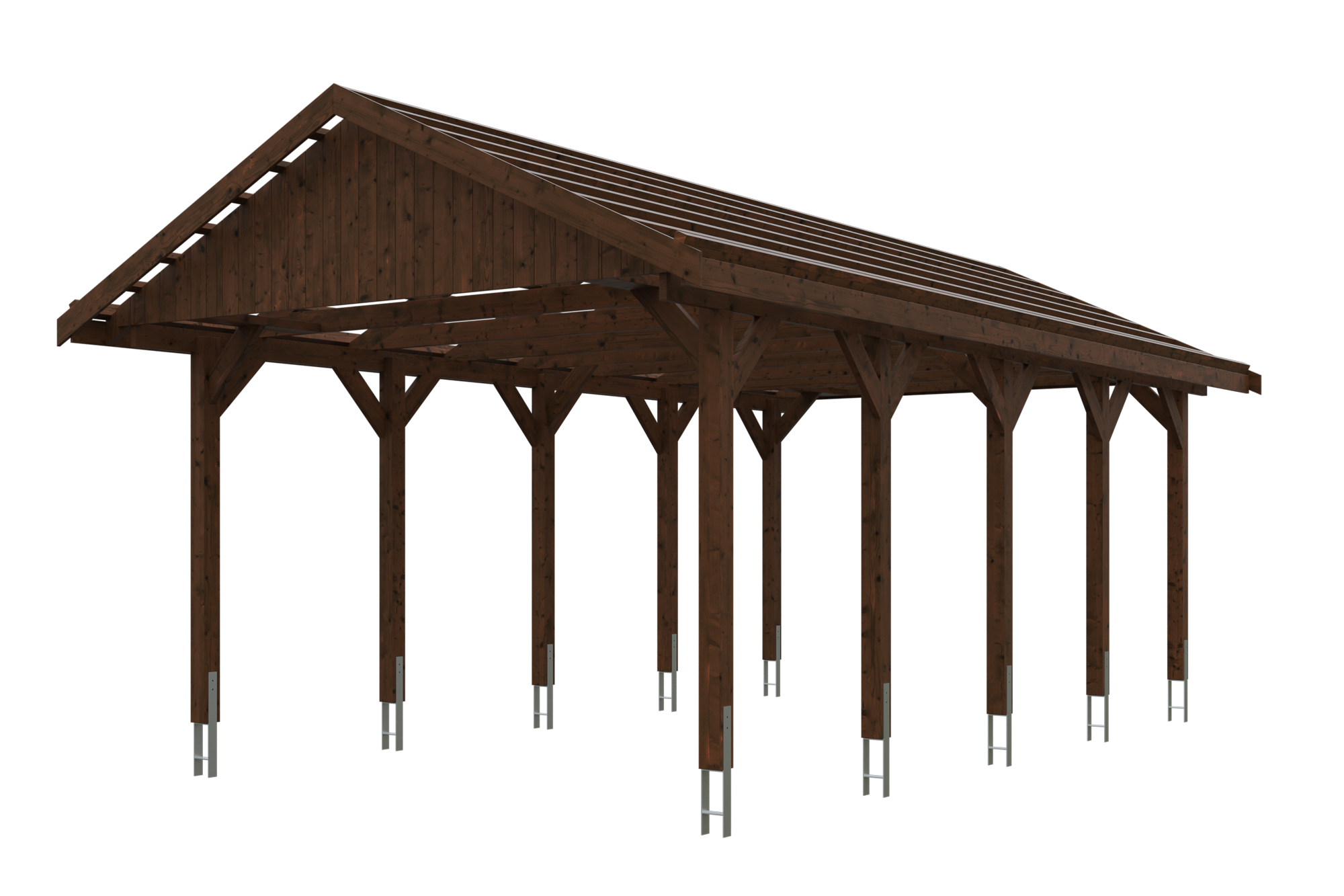 Produktbild: Carport Wallgau 430 x 750 cm, mit Dachlatten, farblich behandelt in nussbaum