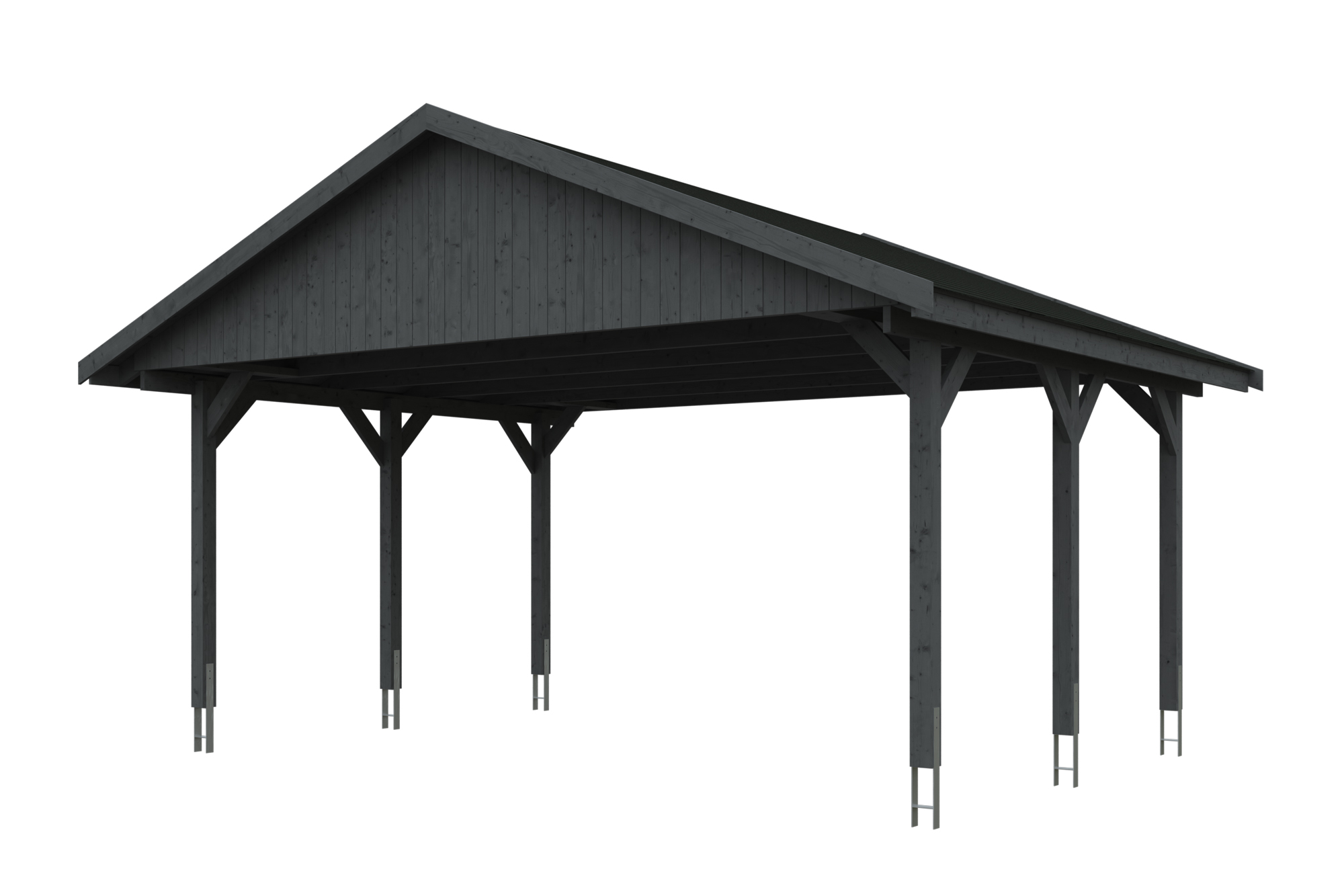 Carport Wallgau 620 x 500 cm, gelakt in leigrijs, inclusief zwarte dakshingels