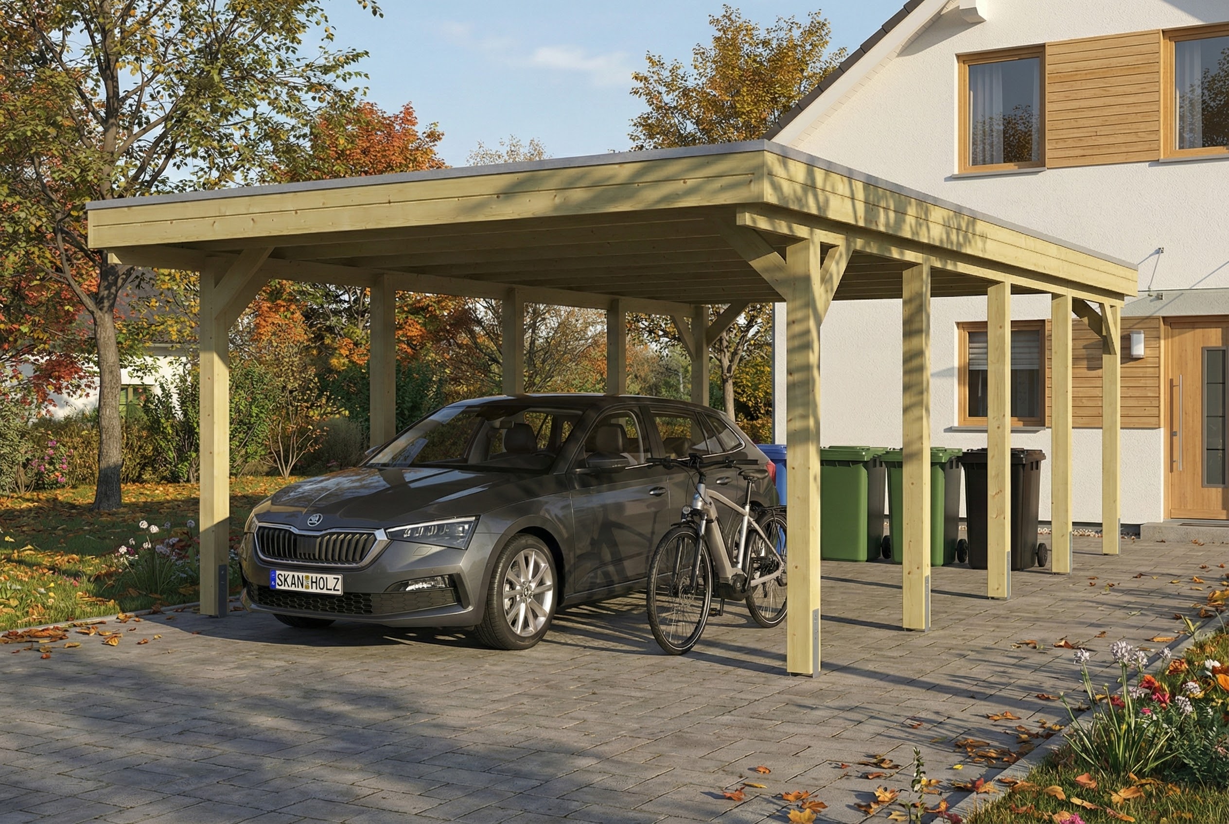 Carport Friesland 402 x 708 cm, met dakplaten, groen geïmpregneerd