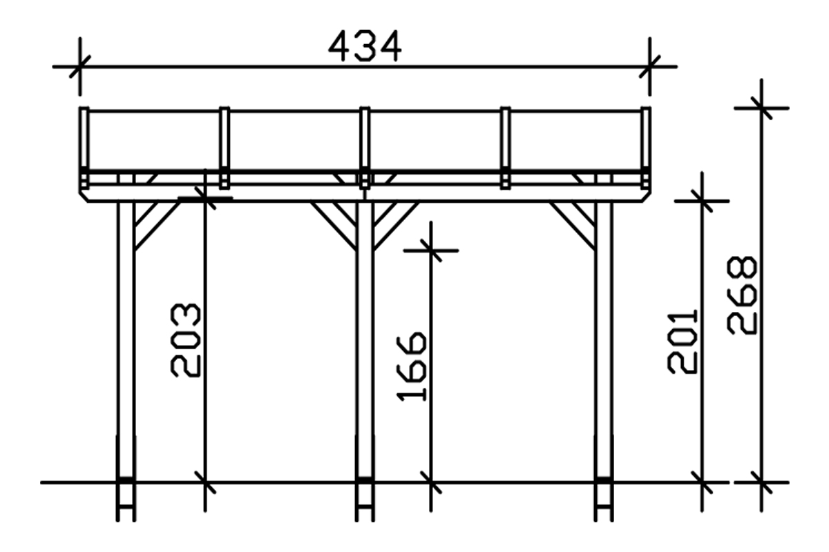 Grafik (Vorderansicht): Terrassenüberdachung Siena 434x350 cm