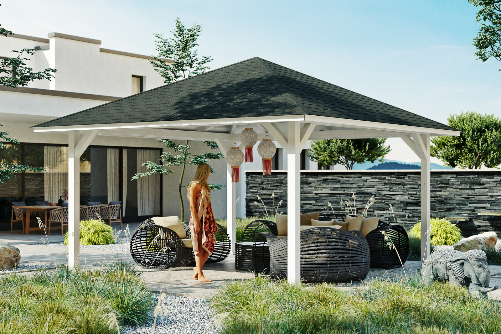 Gazebo Cannes 3, glulam, pre-treated white