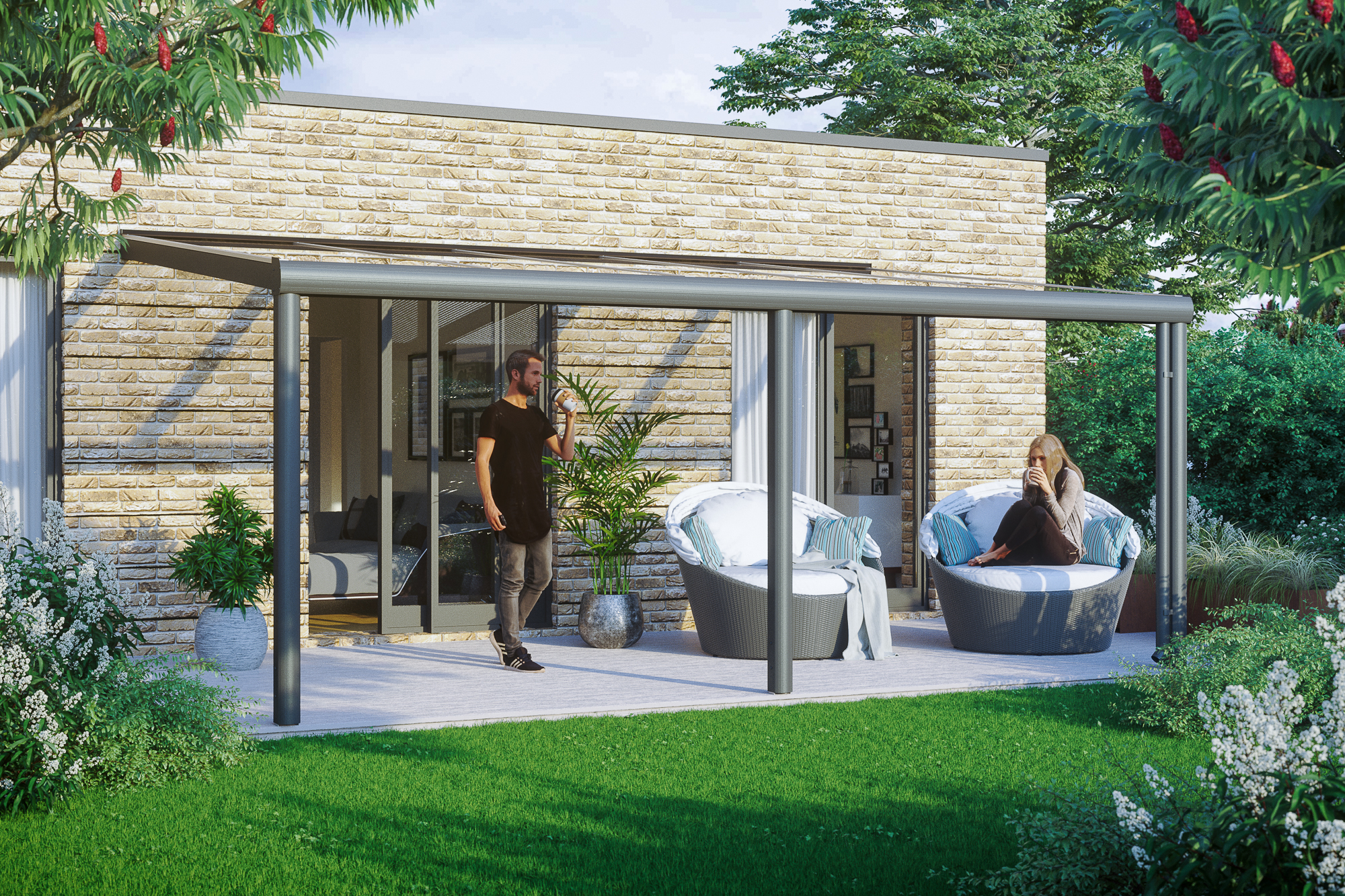 Ambientebild: Terrassenüberdachung Garda, Breite 541 cm, farblich behandelt in anthrazit