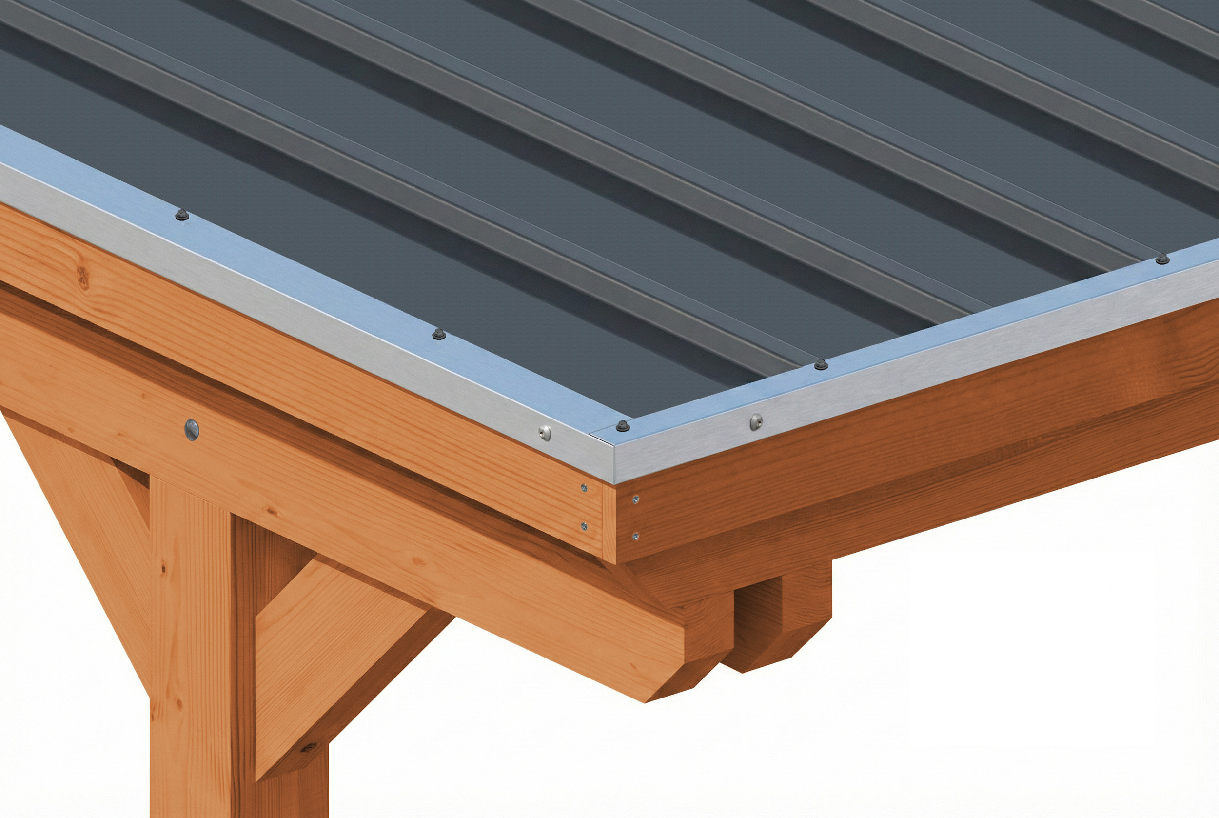 Carport Emsland 609 x 604 cm, stalen dakplaten met antiek condensvlies, licht eiken