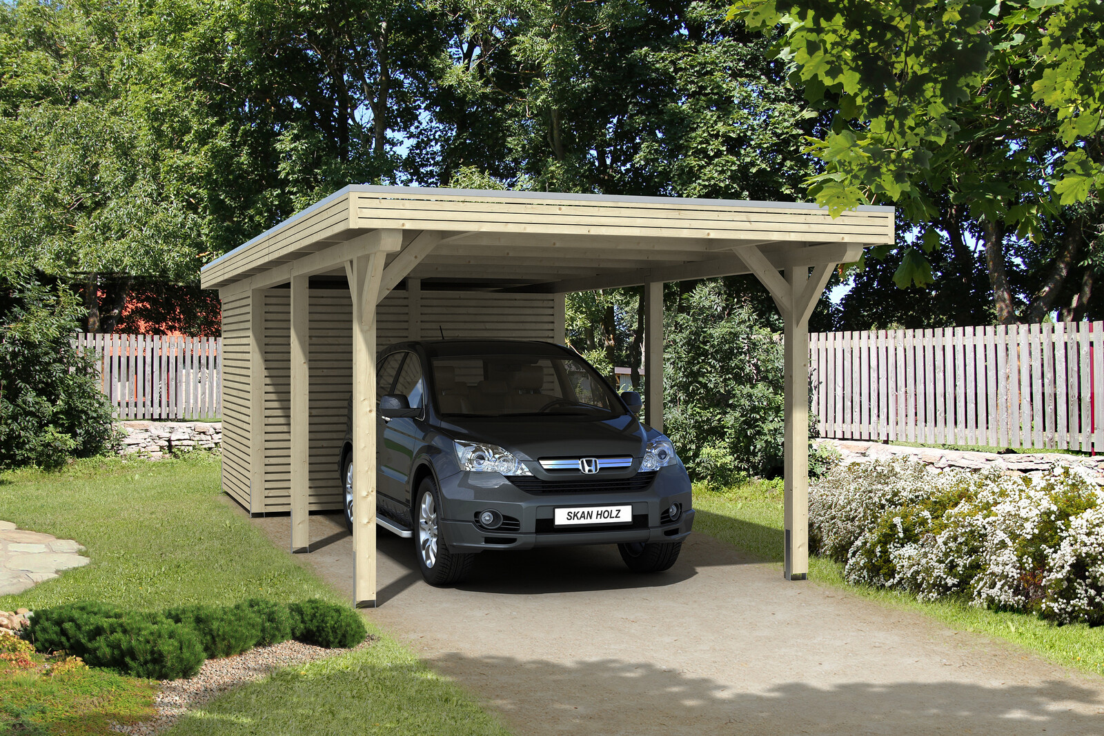 Carport Spessart 355 x 846 cm, met bergruimte, onbehandeld, met Aluminium dakplaten