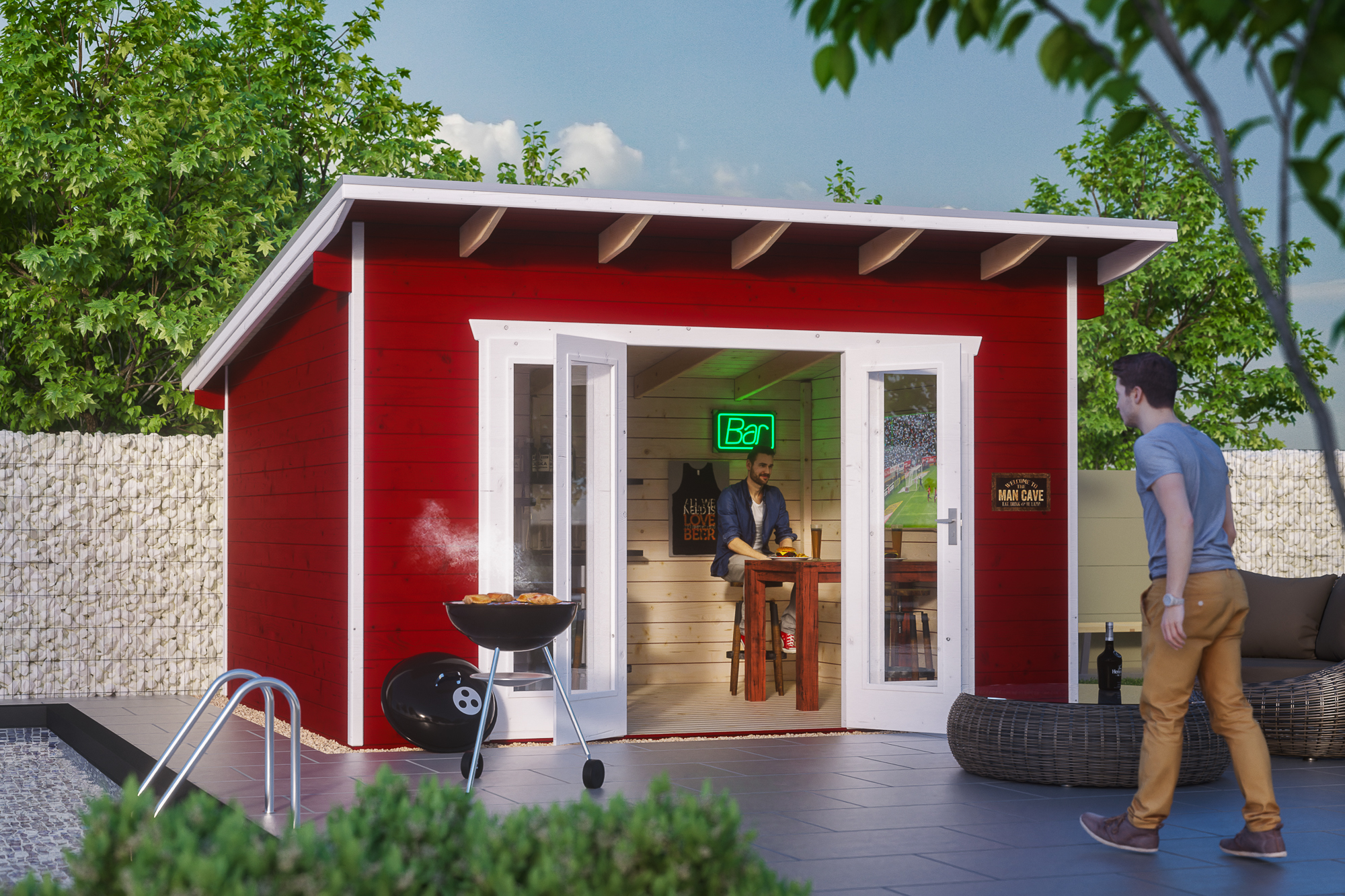 Abri de jardin OSTENDE 2, 400x300cm, 28mm, traitement coloré rouge suédois