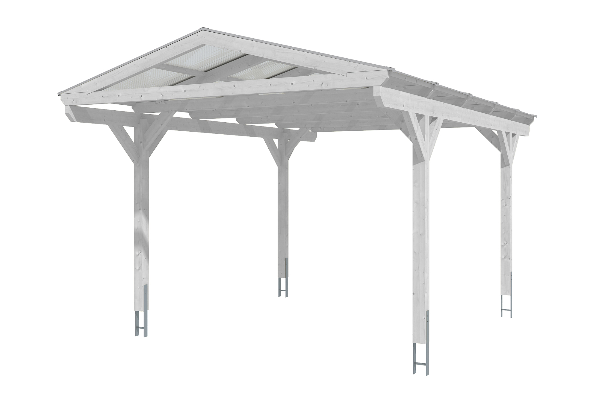 Carport WESTERWALD 362x541, bois lamellé-collé, traitement coloré blanc