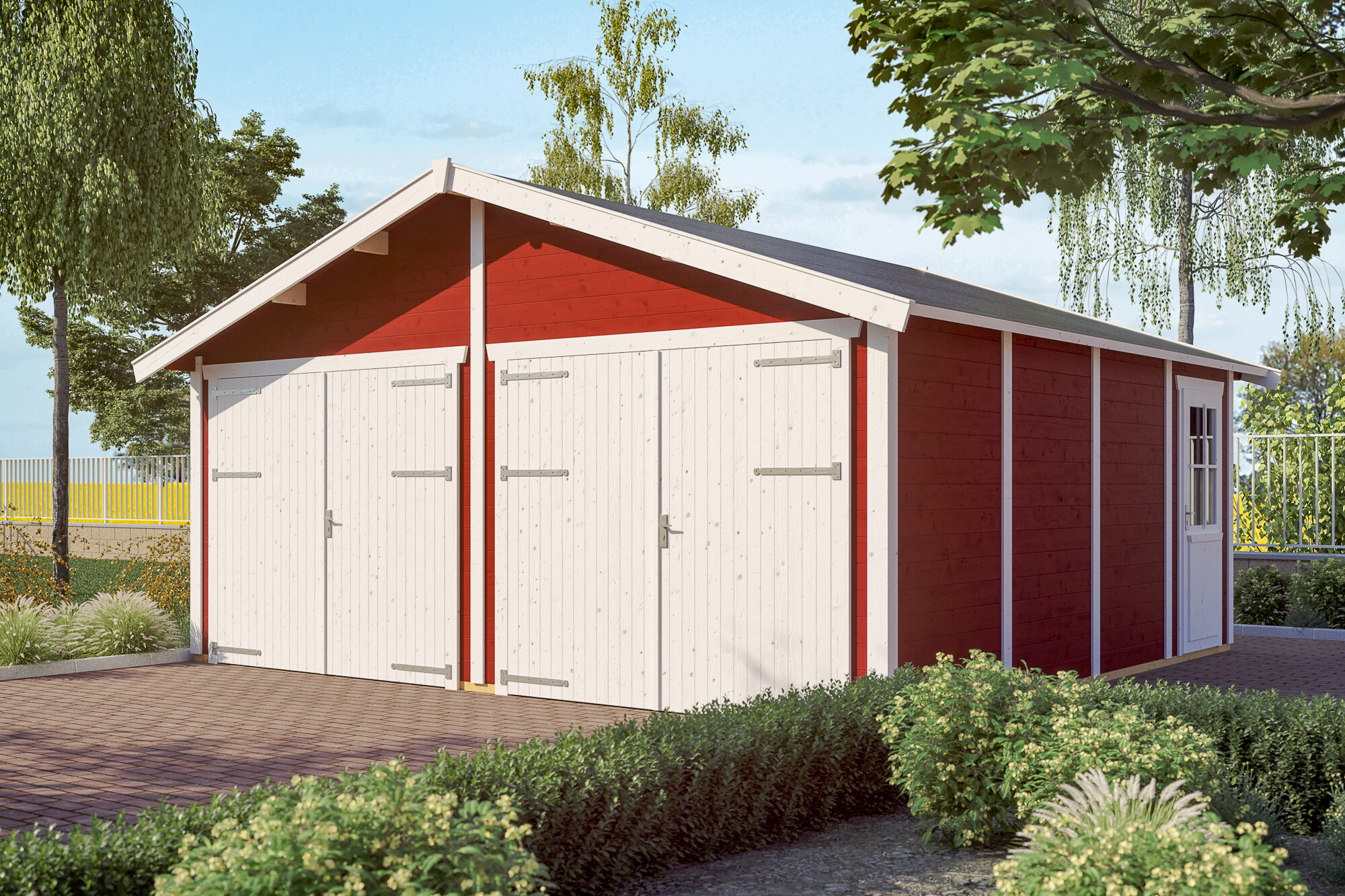 Holzgarage Varberg 3, 570 x 525 cm, schwedenrot