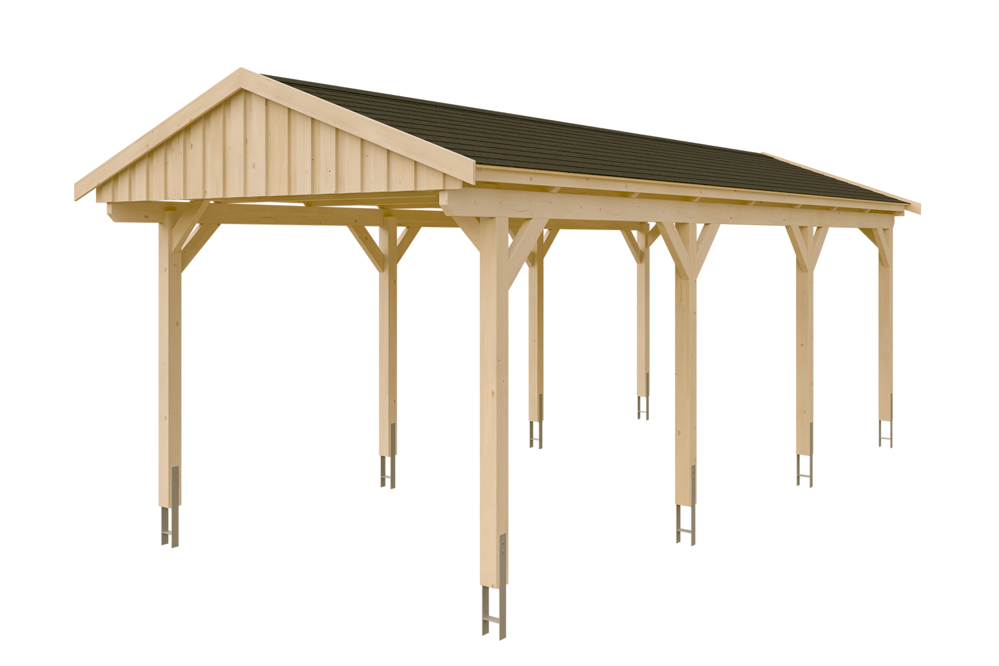 Produktbild: Carport Fichtelberg 317 x 808 cm, mit schwarzen Dachschindeln