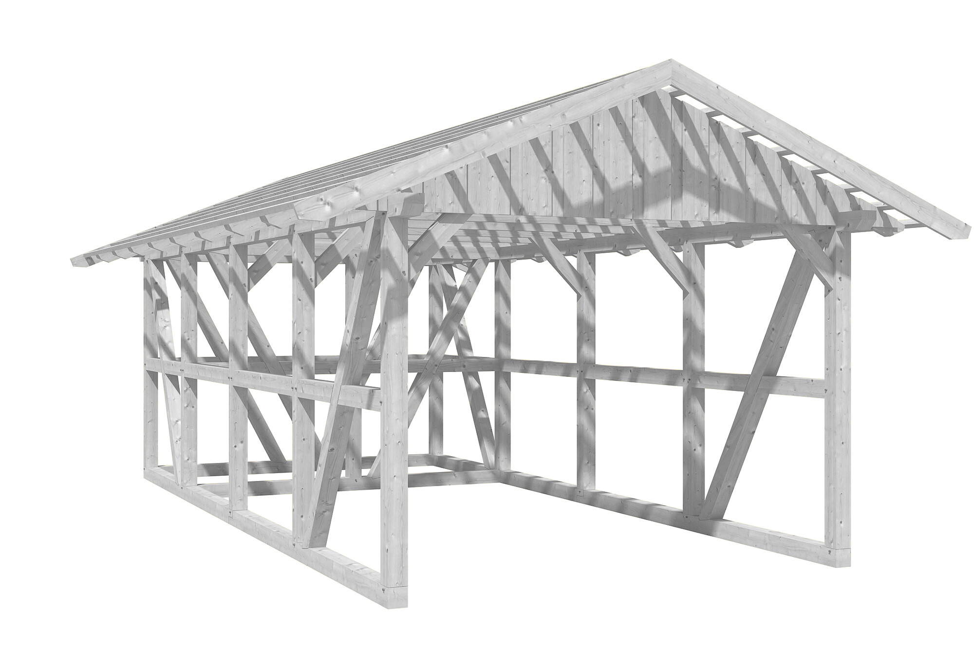 Carport SCHWARZWALD 434x772cm avec remise, lattis, KVH-bois d'épinette, traitement coloré blanc