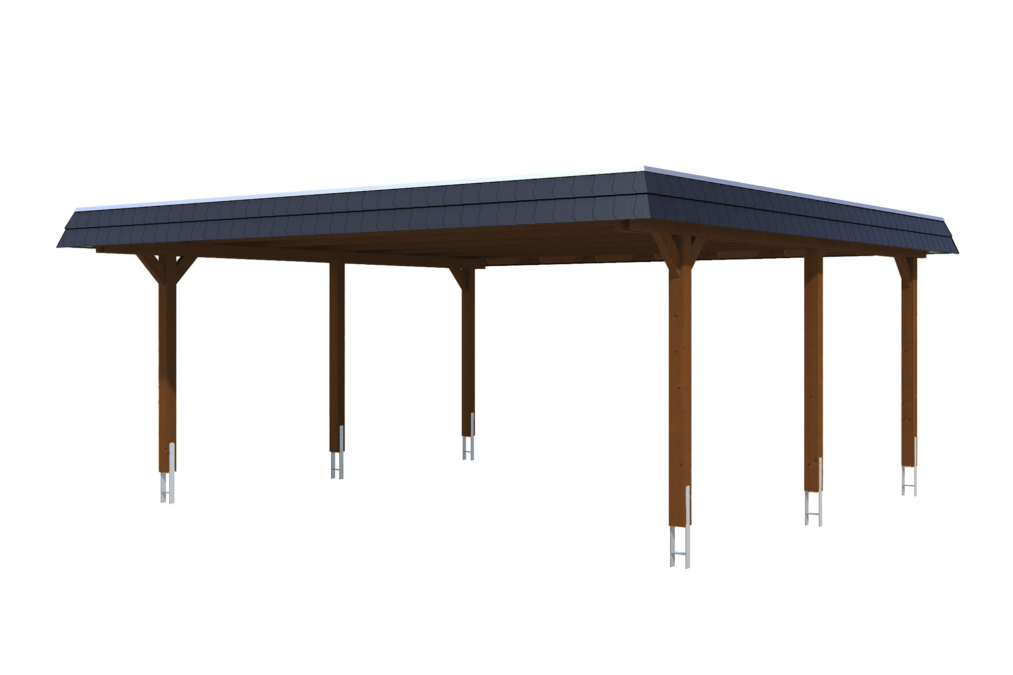 Carport Wendland 630 x 637 cm with aluminium roof, black fascia, colour pre-treated walnut