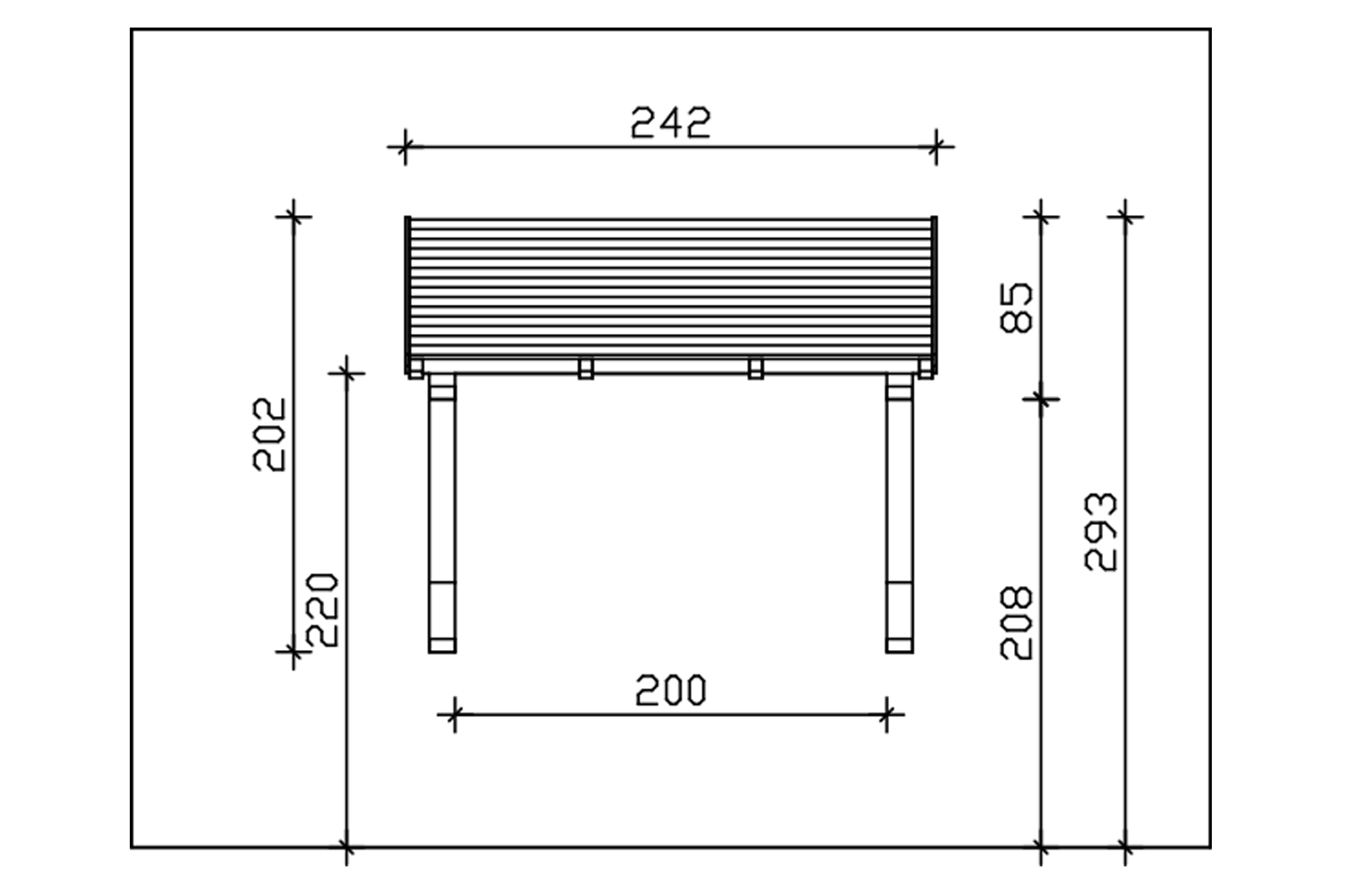 Huisdeur-afdak Paderborn 1, schuin dak 242x156cm, onbehandeld