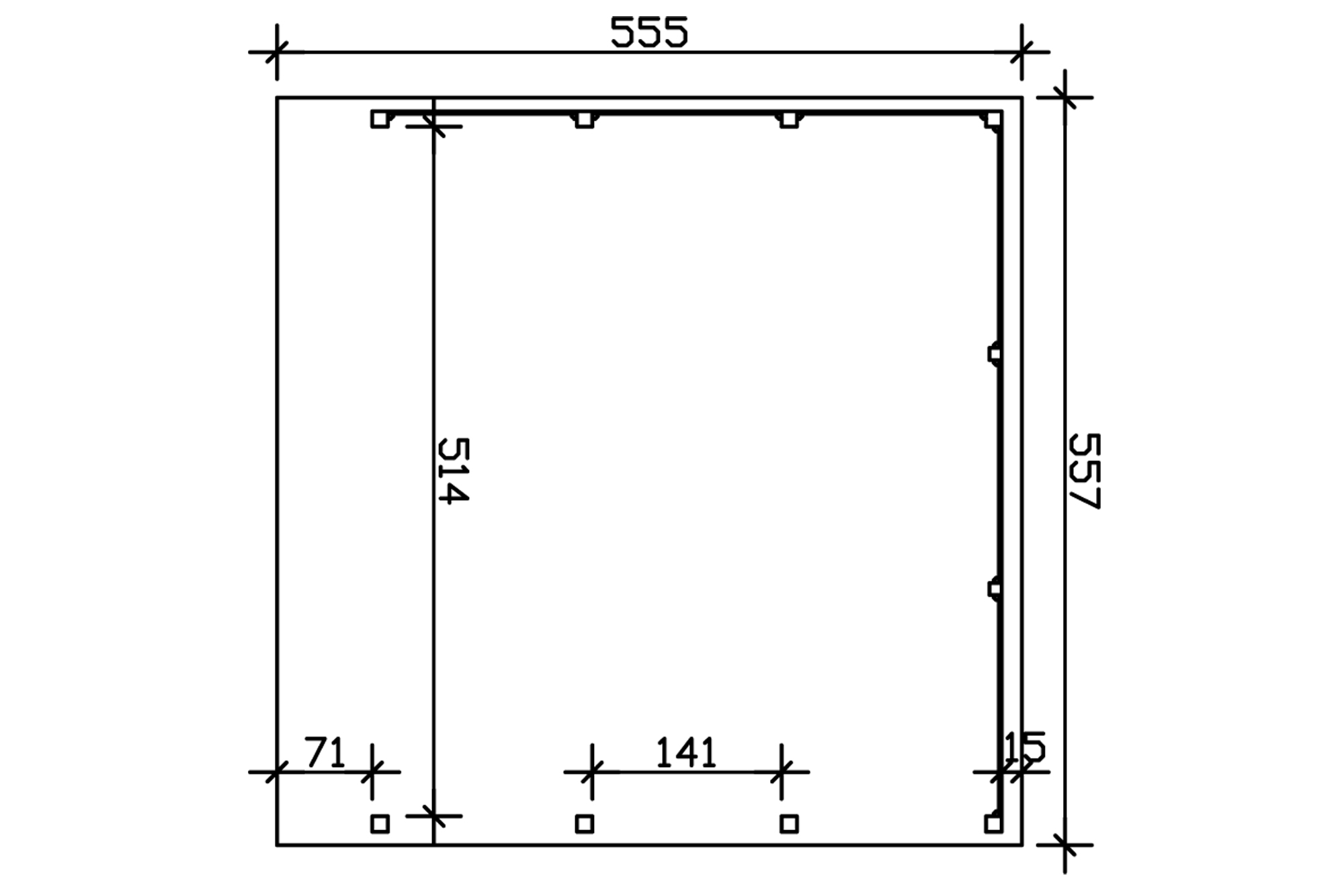 Grafik (Grundriss): Carport Friesland 557 x 555 cm mit Seiten und Rückwand